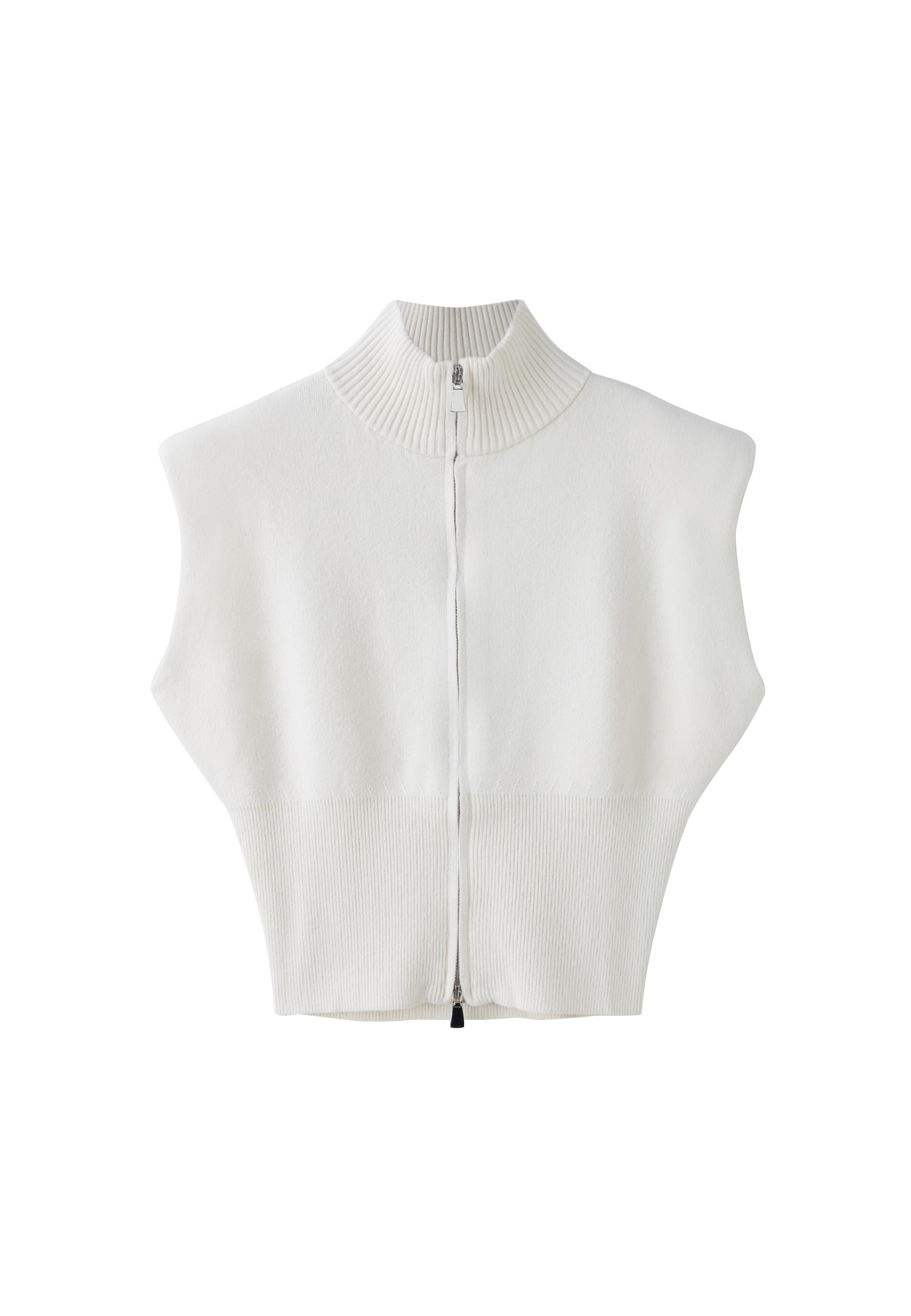 Knit vest with padded shoulders and zip — Ice