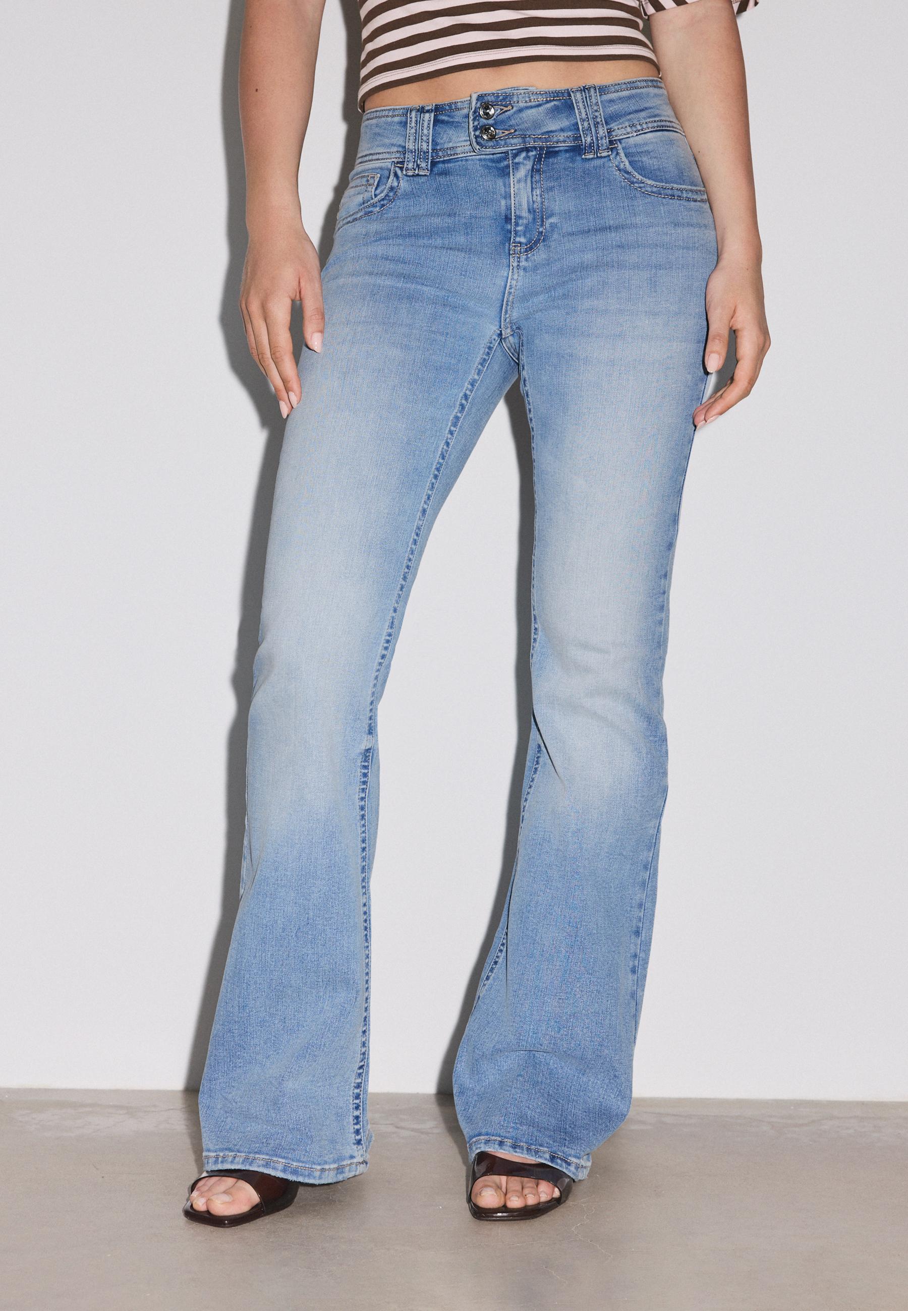 Embroidered bell bottom jeans — MEDIUM LIGHT BLUE DENIM