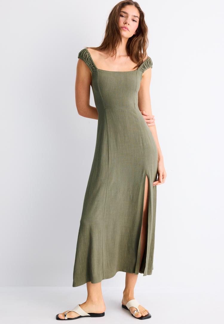 robe midi croisee dos effet lin