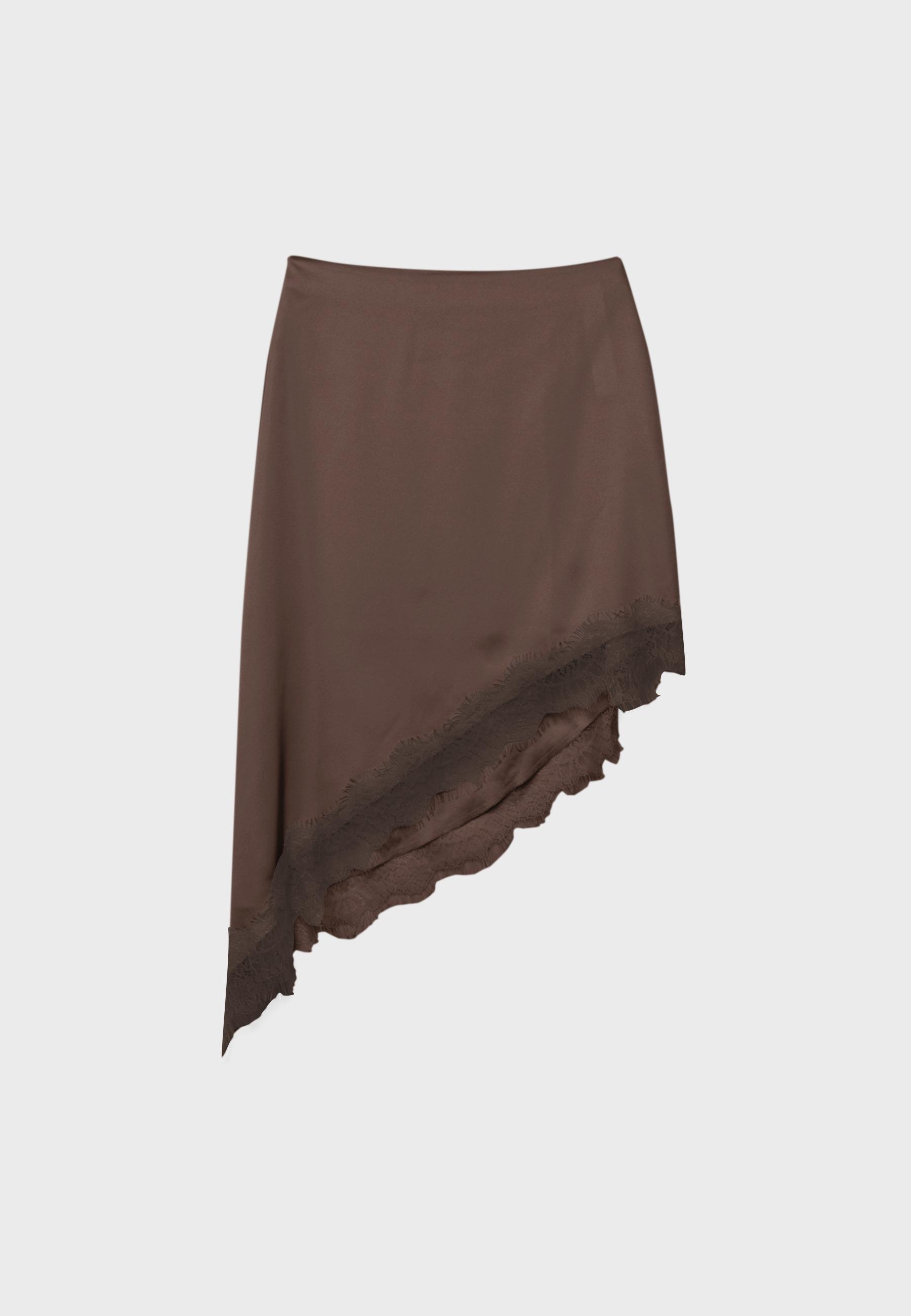Satin asymmetric skirt — Brown