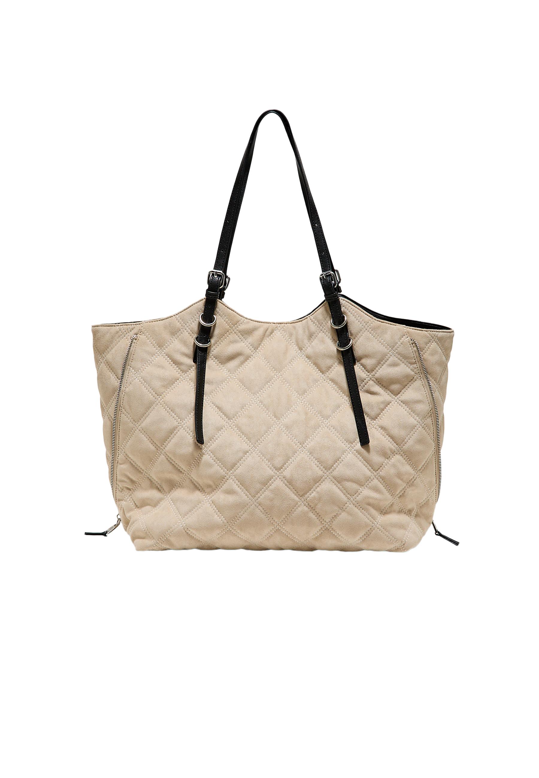 Padded faux suede shoulder shopper bag — Ecru