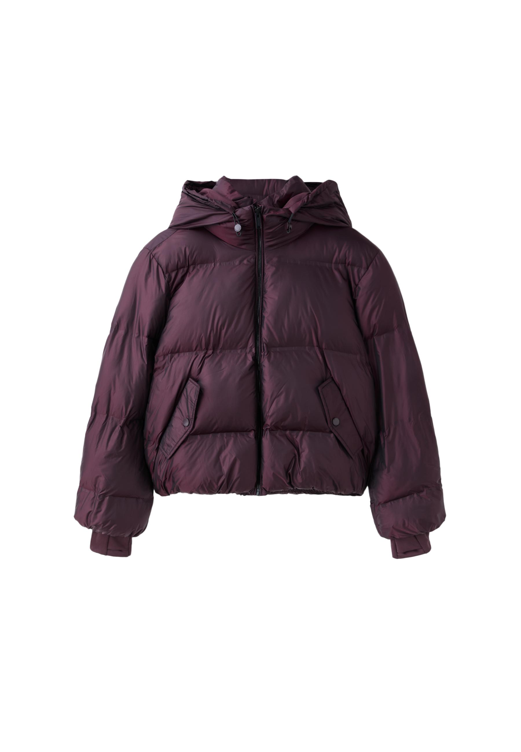 Hooded shiny padded jacket — Dark purple
