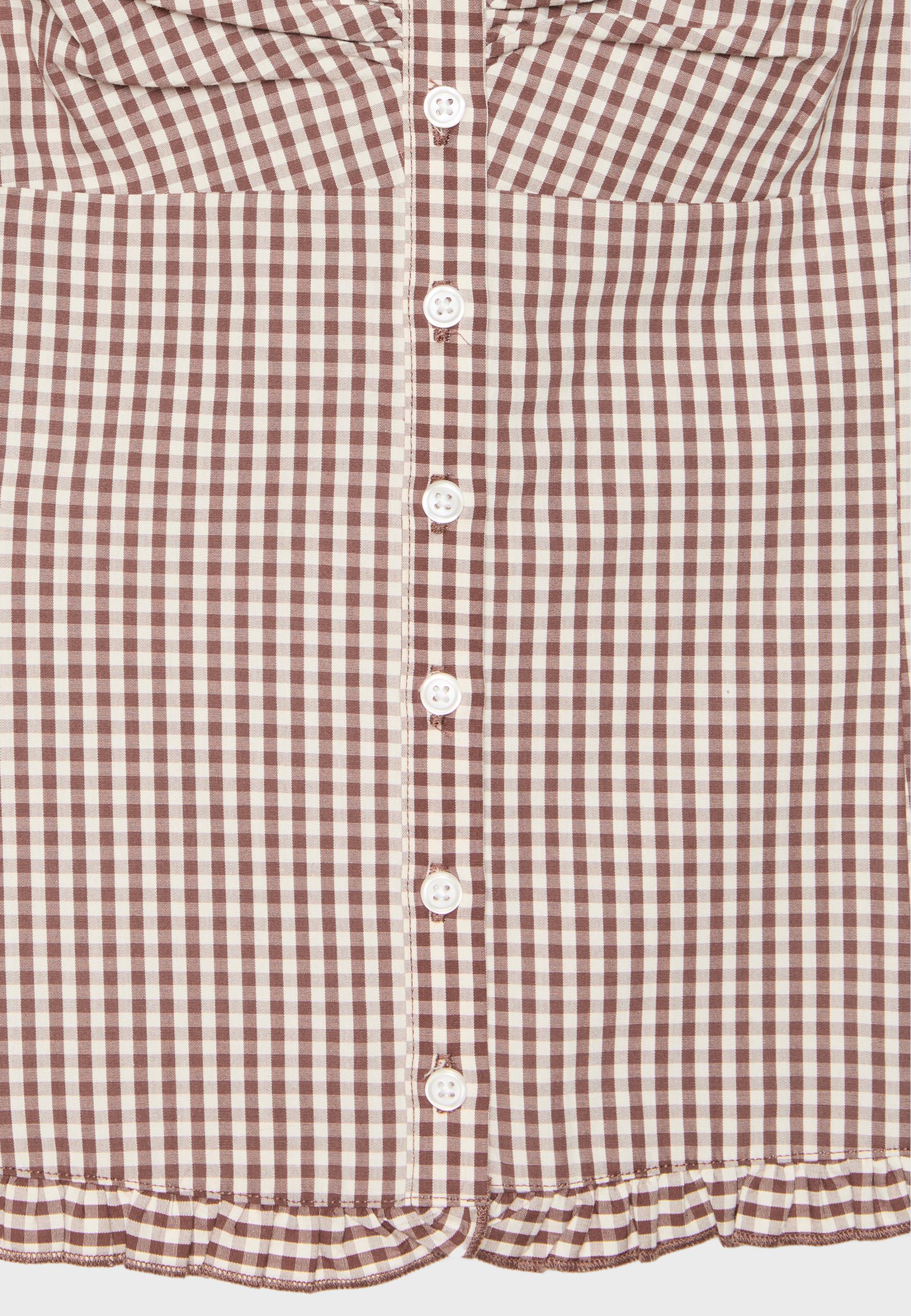 Heart neckline top with buttons — Brown