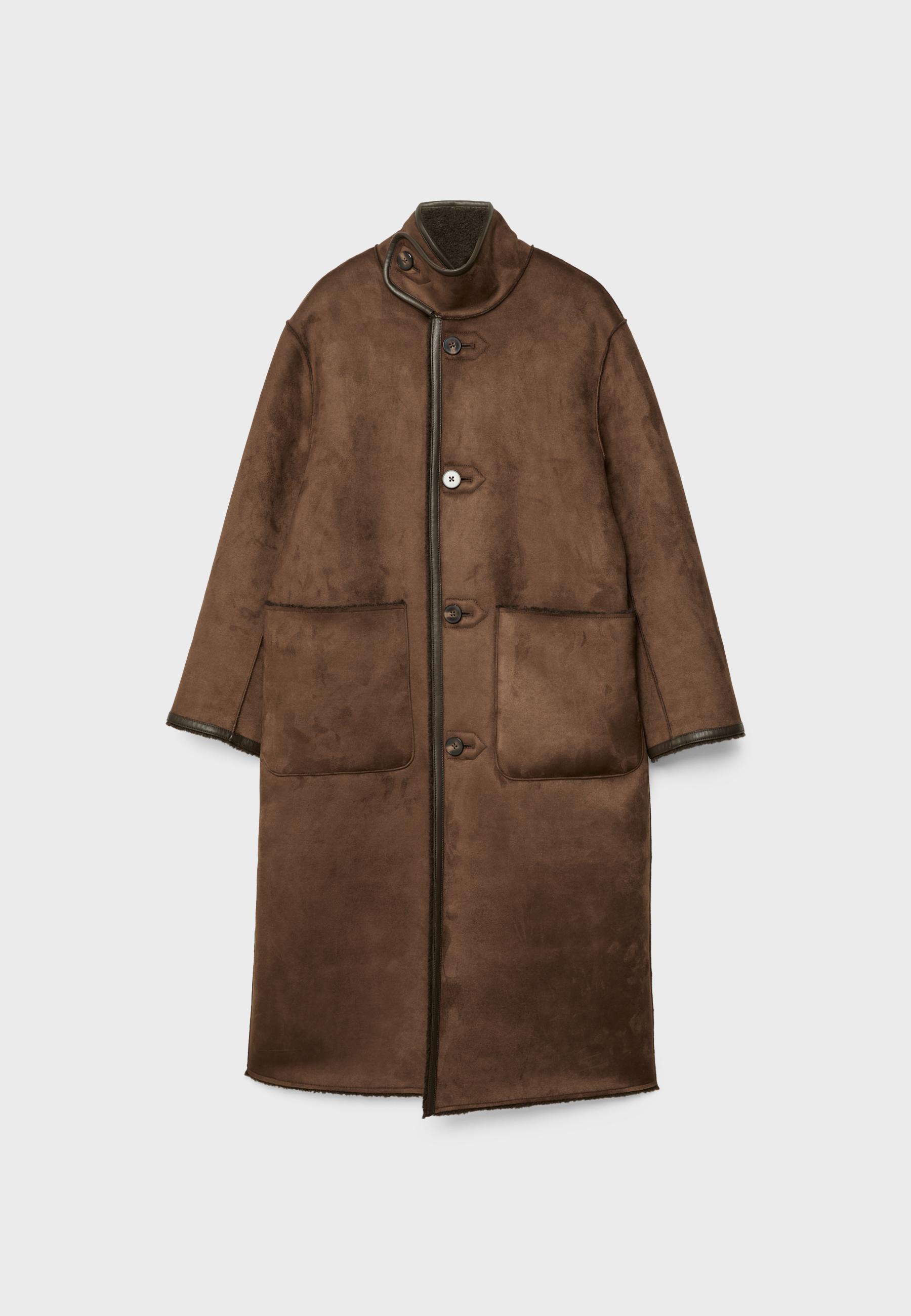 Long reversible double-faced coat — Brown