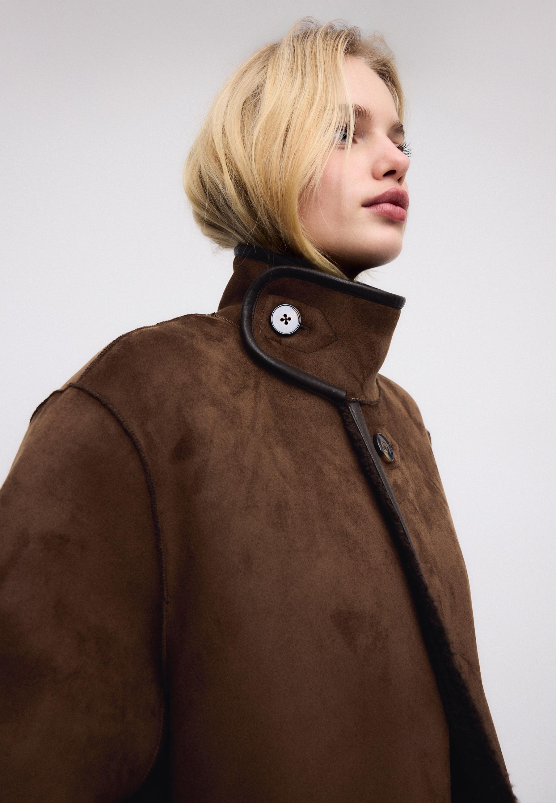Long reversible double-faced coat — Brown