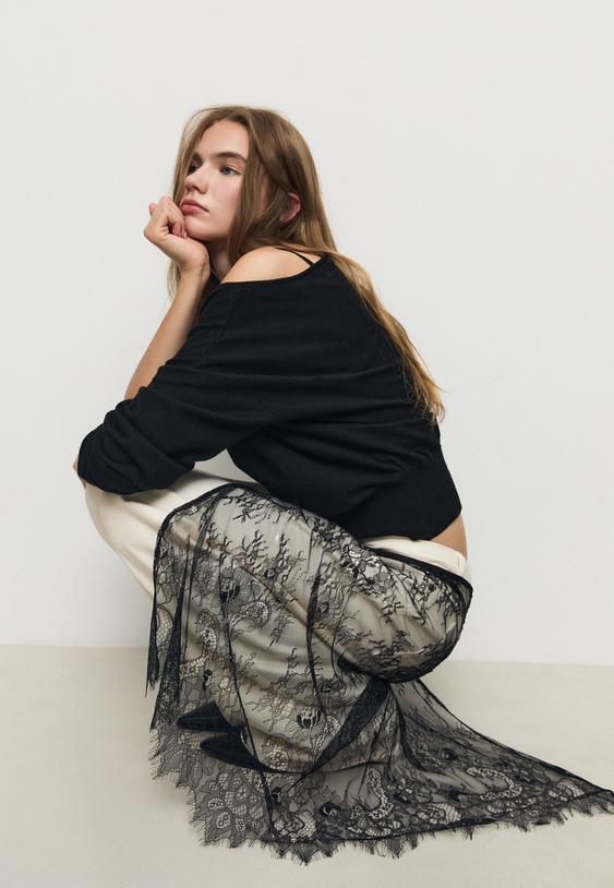 Stradivarius Lace Pareo Black Os