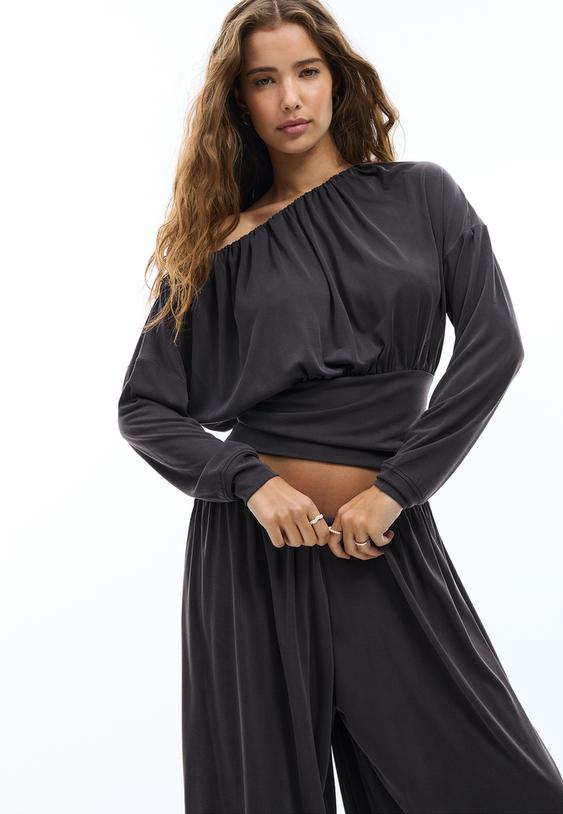 Stradivarius Top Asymétrique Doux Au Toucher Gris Marengo Xs