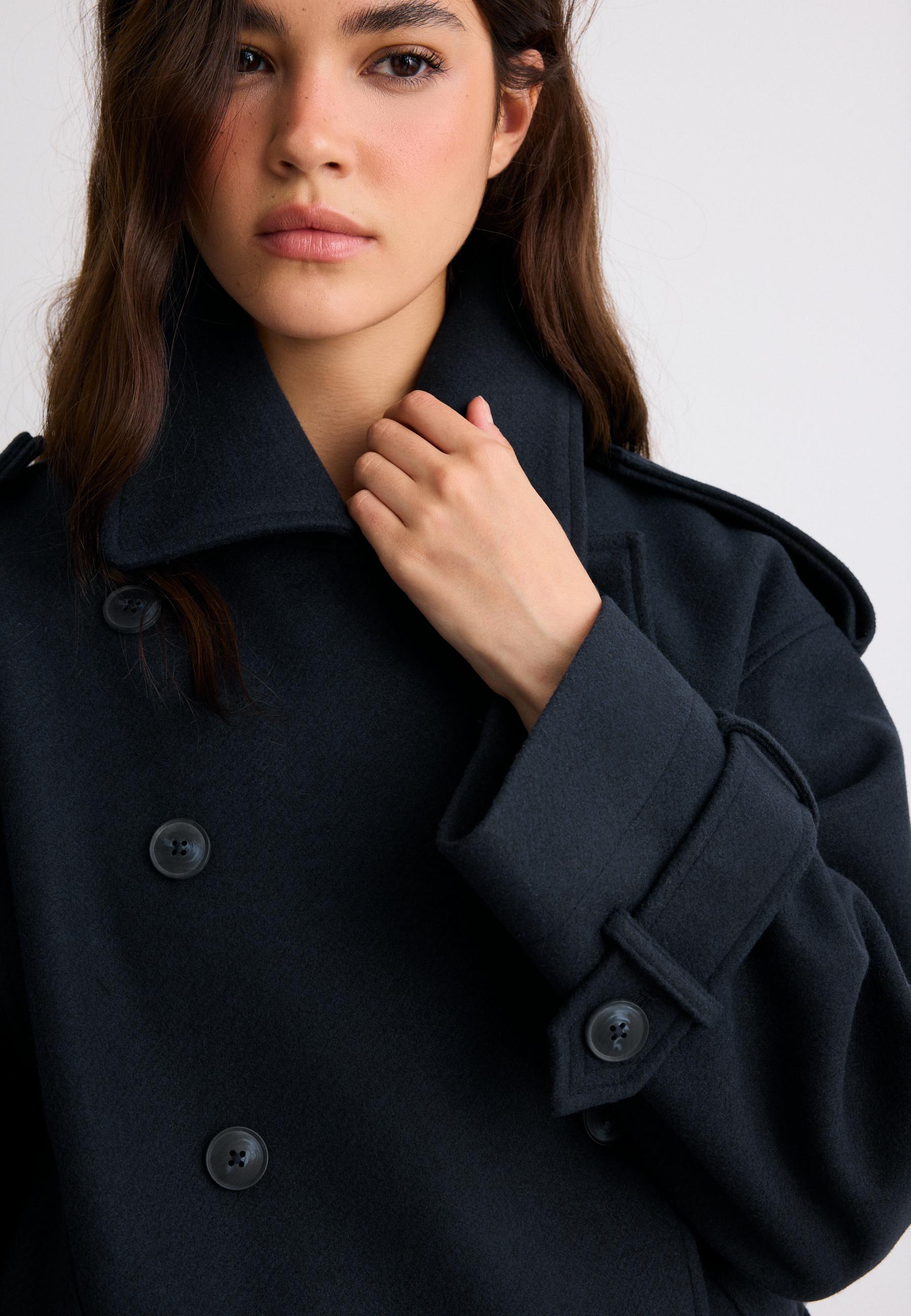Soft-touch oversize trench coat — Dark blue