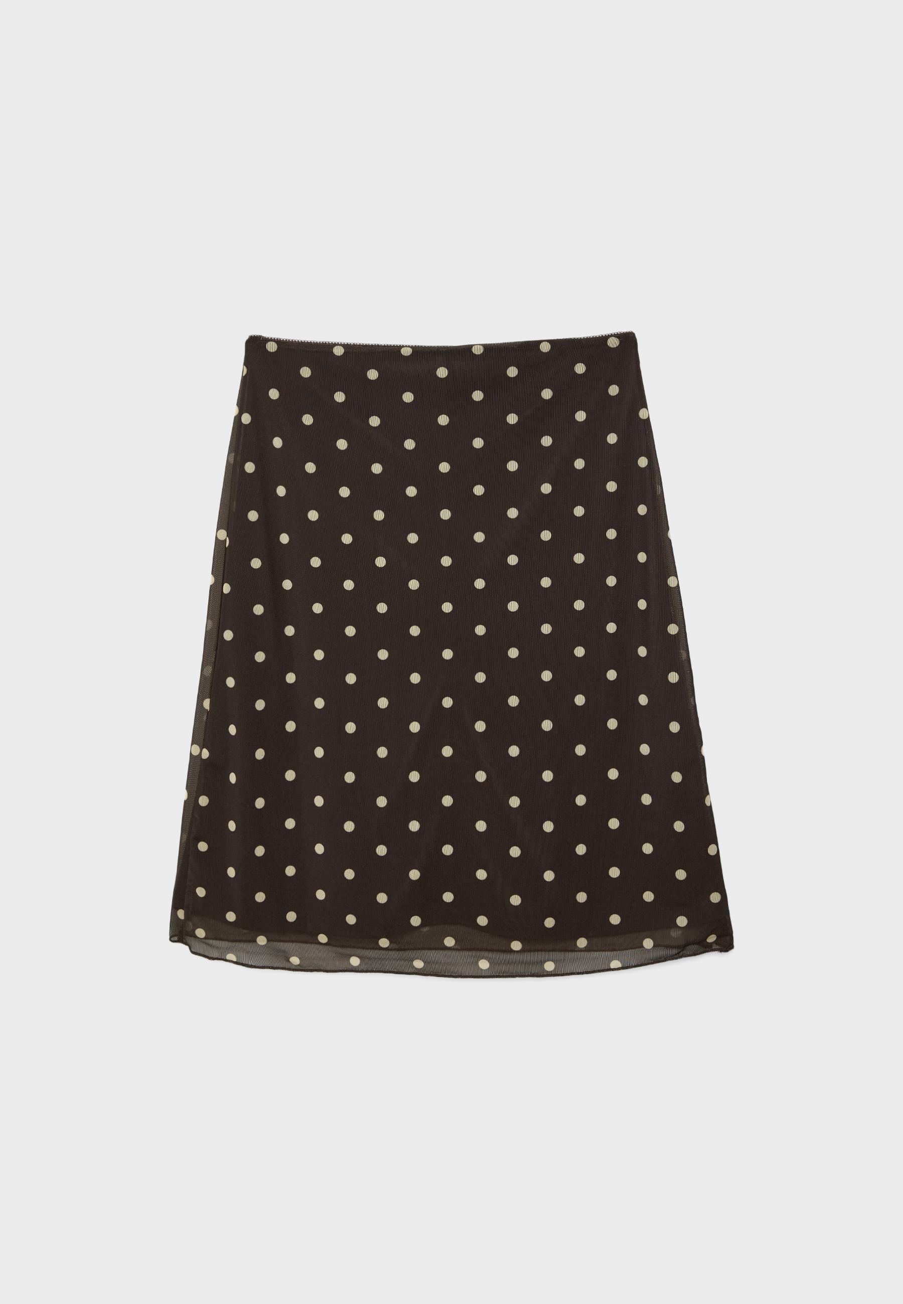 Polka dot tulle midi skirt — Brown