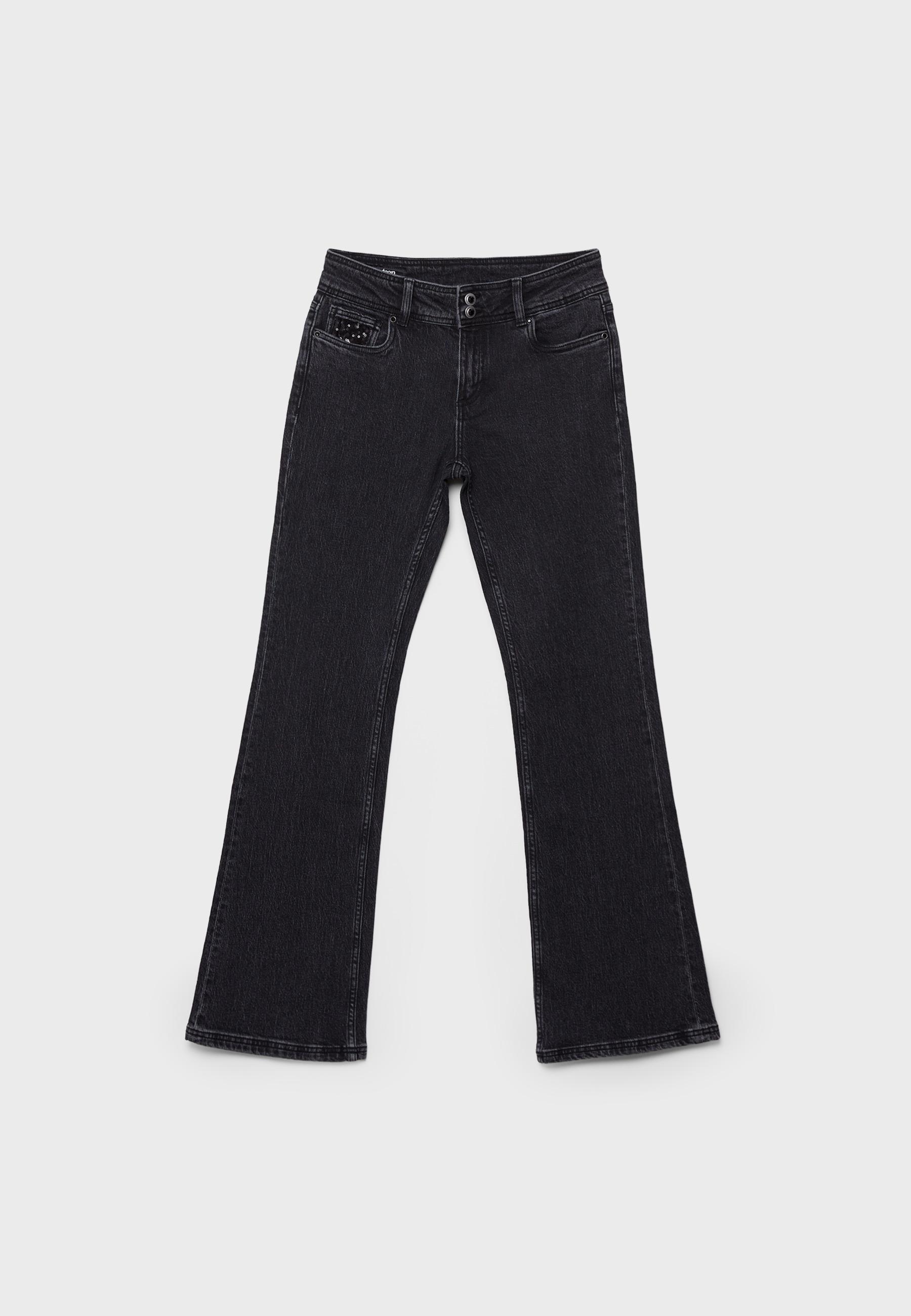 Sequin low-rise jeans — BLACK DENIM WASHED EFFECT