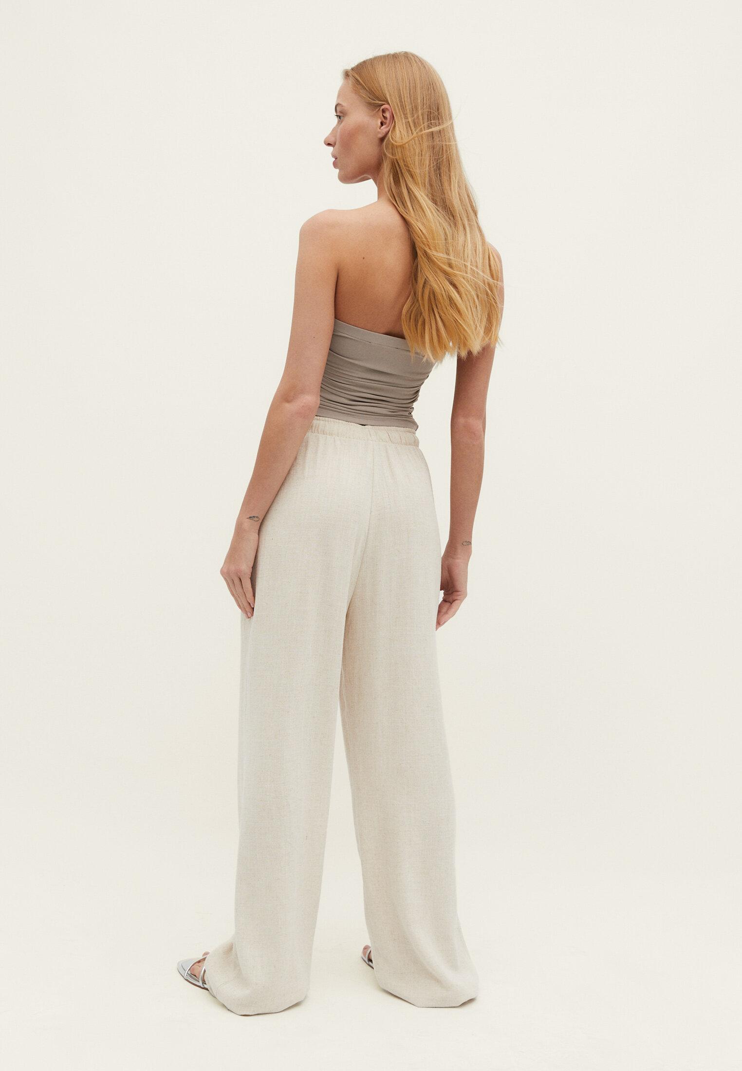 Straight-leg linen-look trousers — Stone