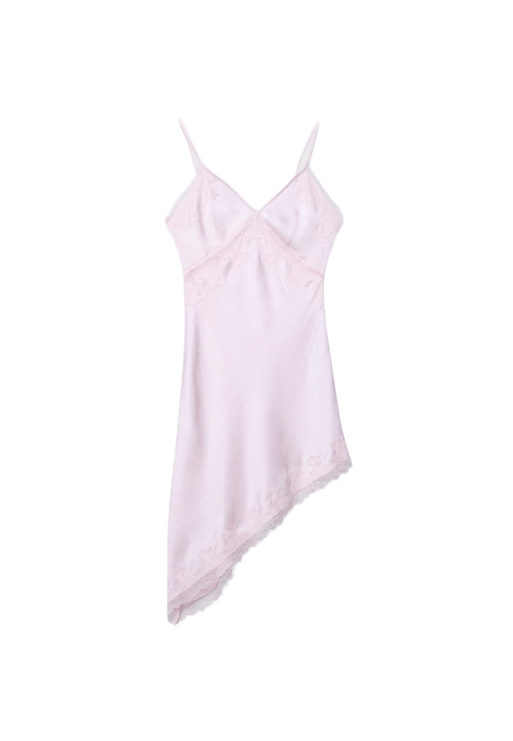 Short asymmetric satin dress — Pastel pink