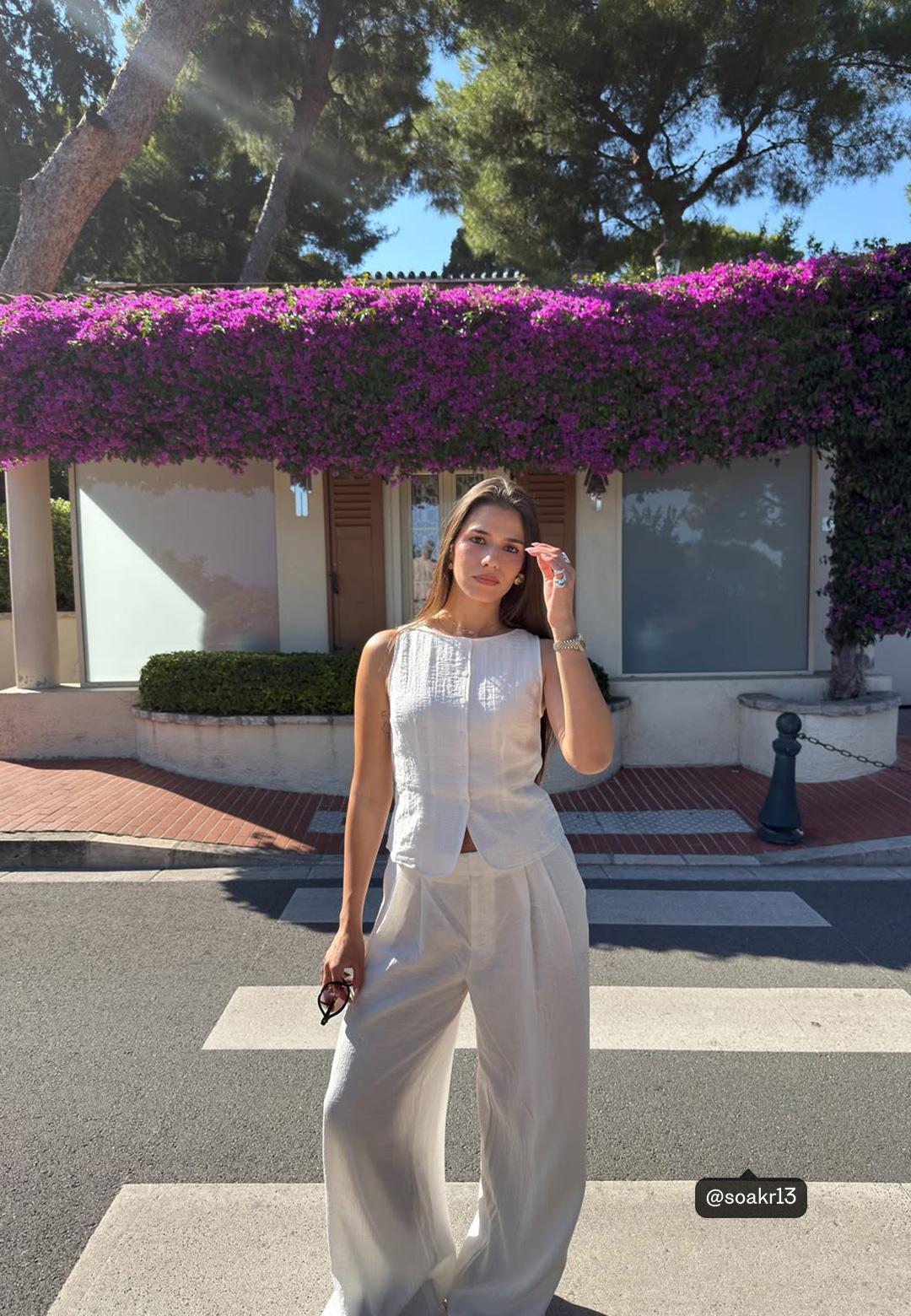 Stradivarius Keten görünümlü straight fit pantolon görsel 7