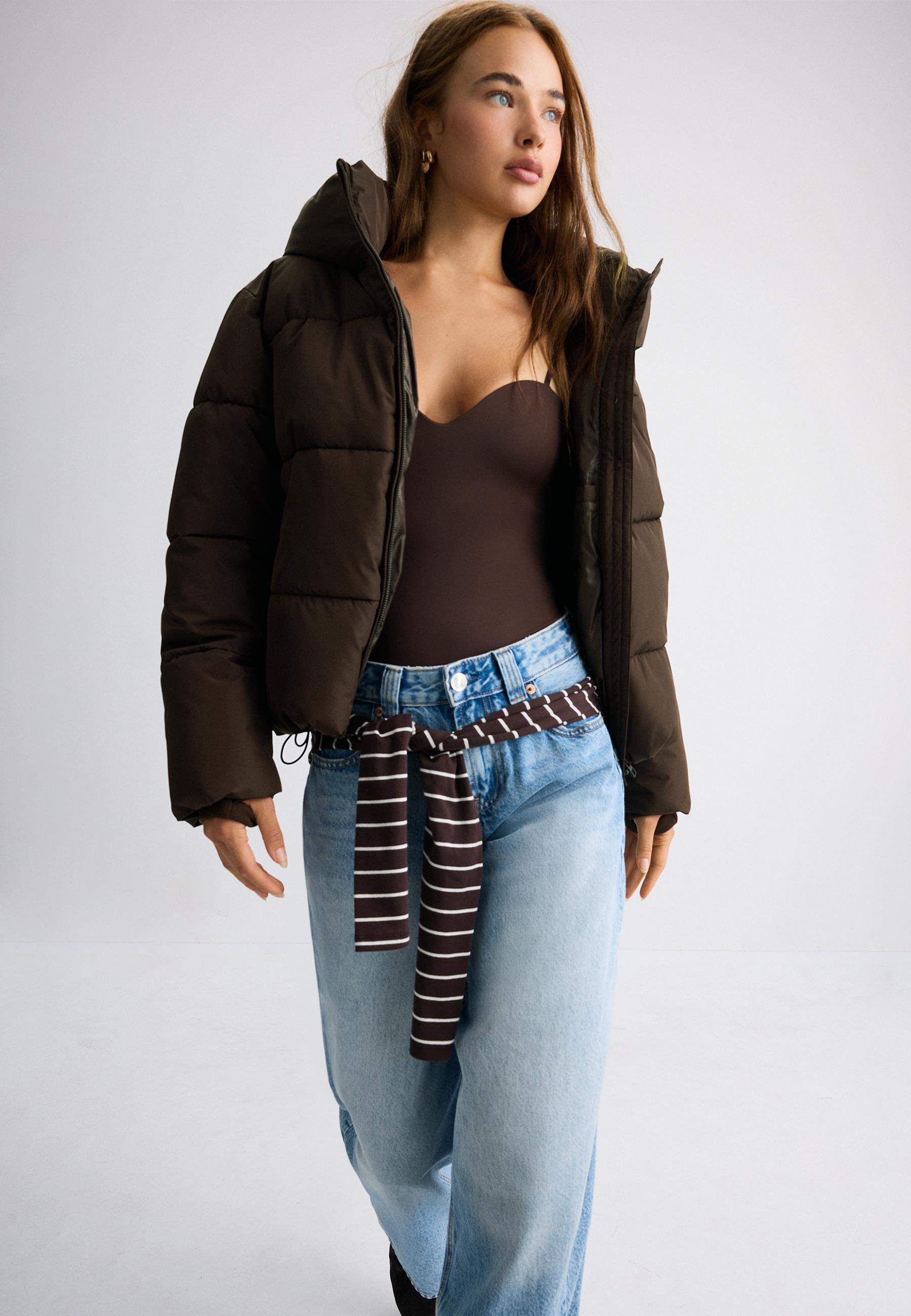 Hooded padded jacket — Brown