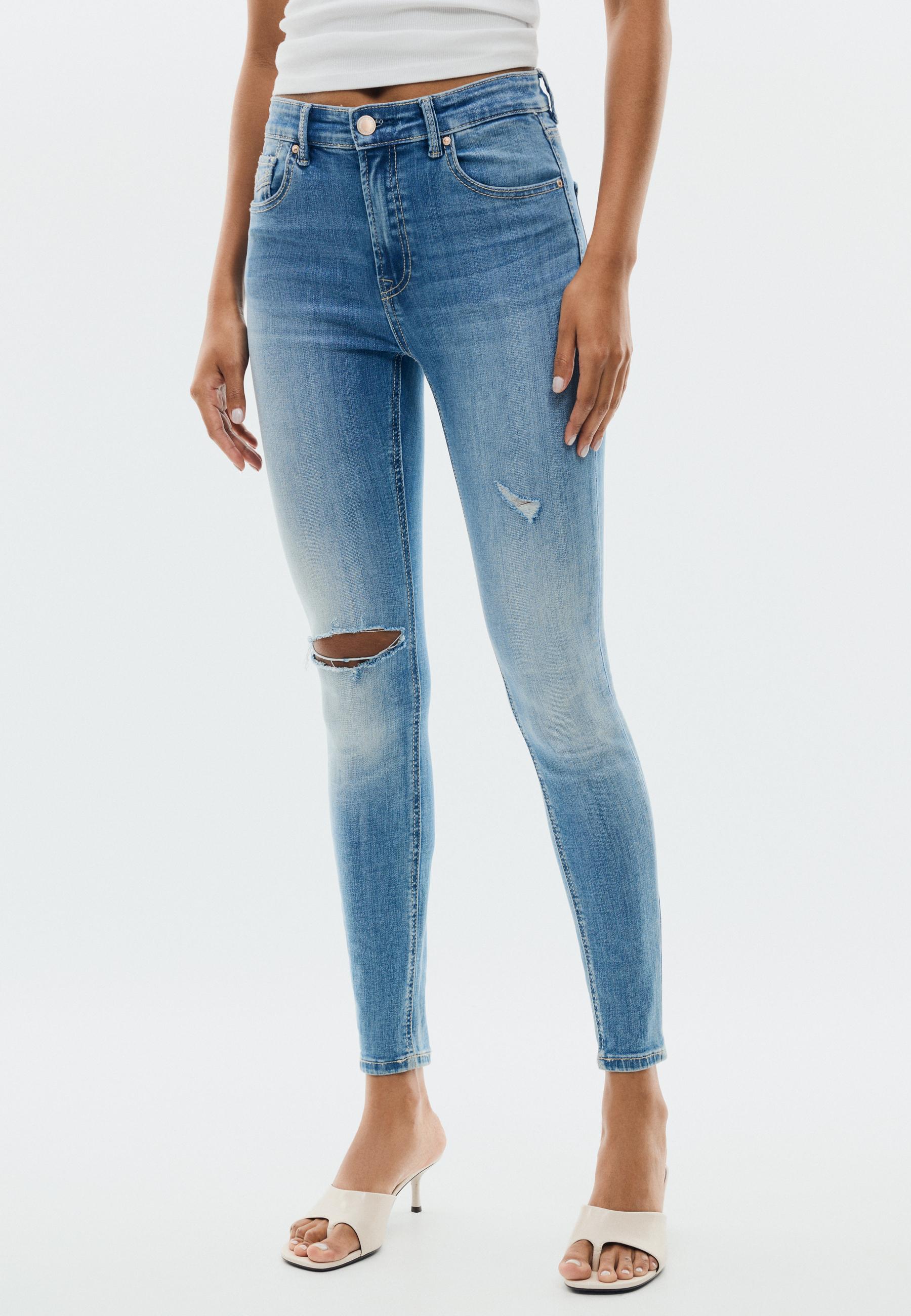 Stradivarius D07 Ψηλόμεσο Τζιν Παντελόνι Skinny Μπλε Μεσαίας Απόχρωσης 40