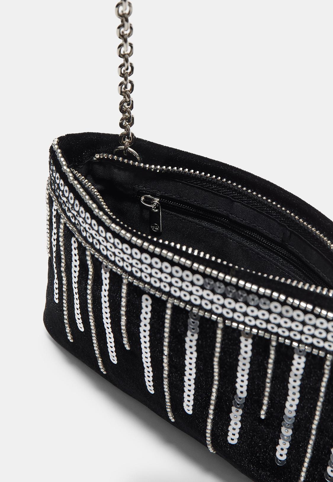 Flache Kulturtasche aus Samt mit Kette Mode für Damen