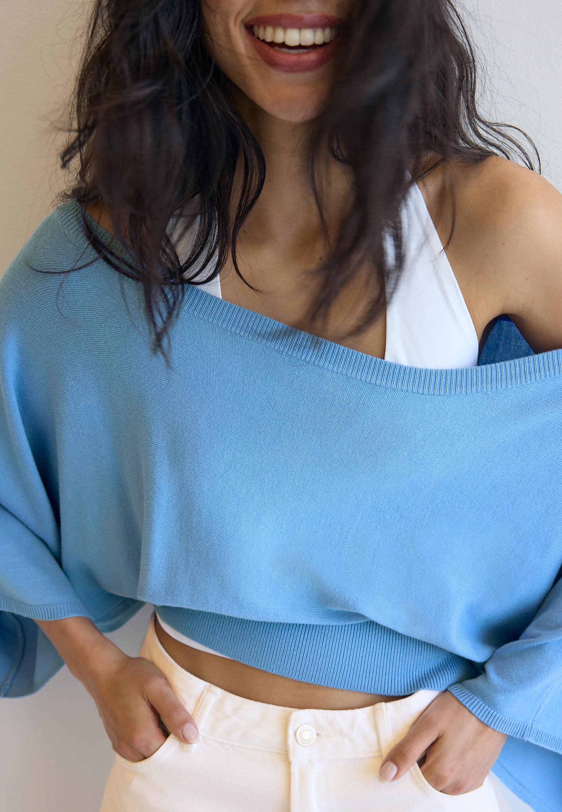 Wide sleeve knit sweater — Royal blue