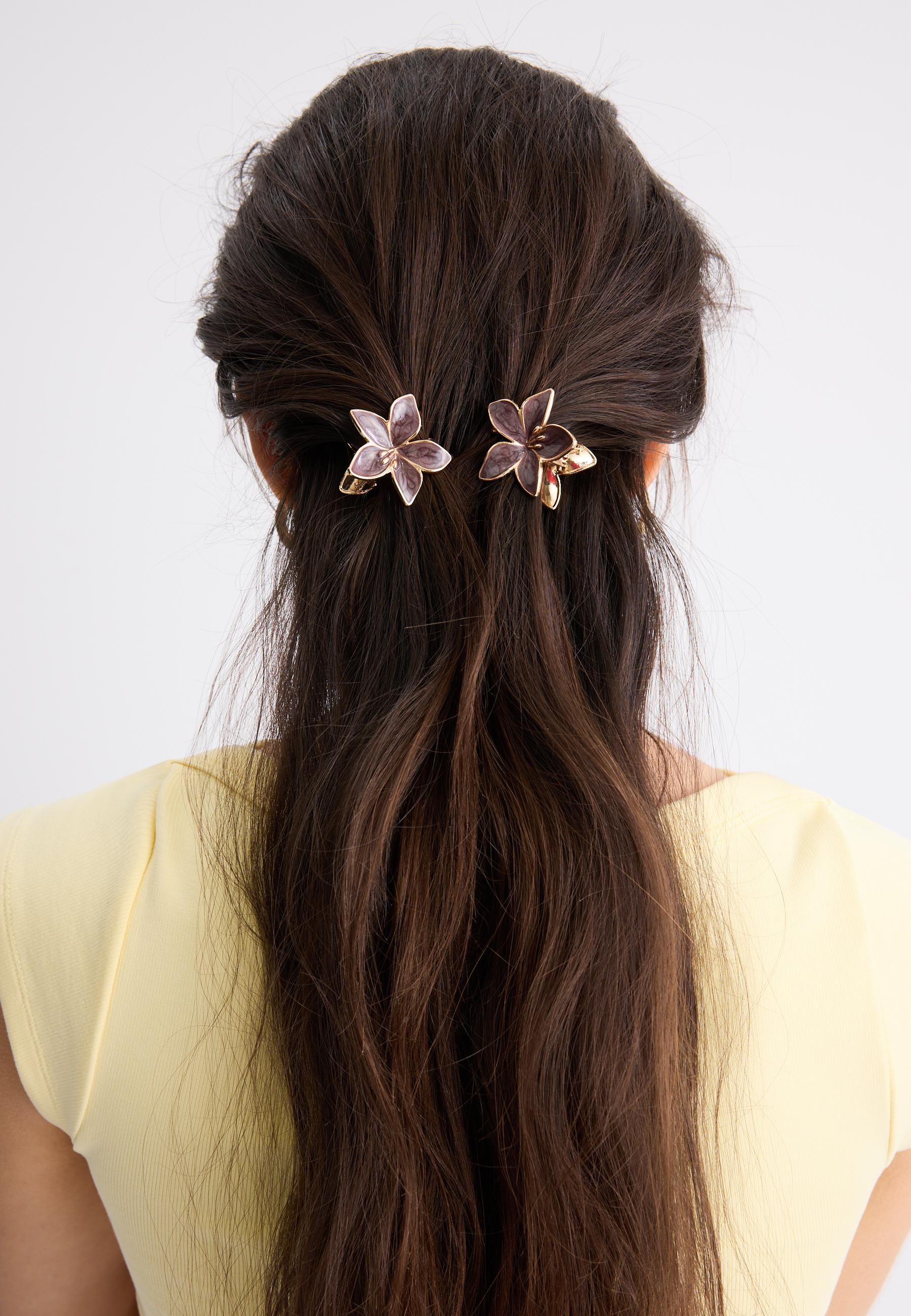 Set of 3 flower clips — Brown