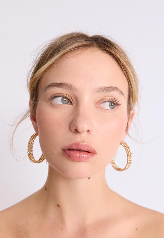 Stradivarius Boucles D'oreilles Créoles À Perles Or Os