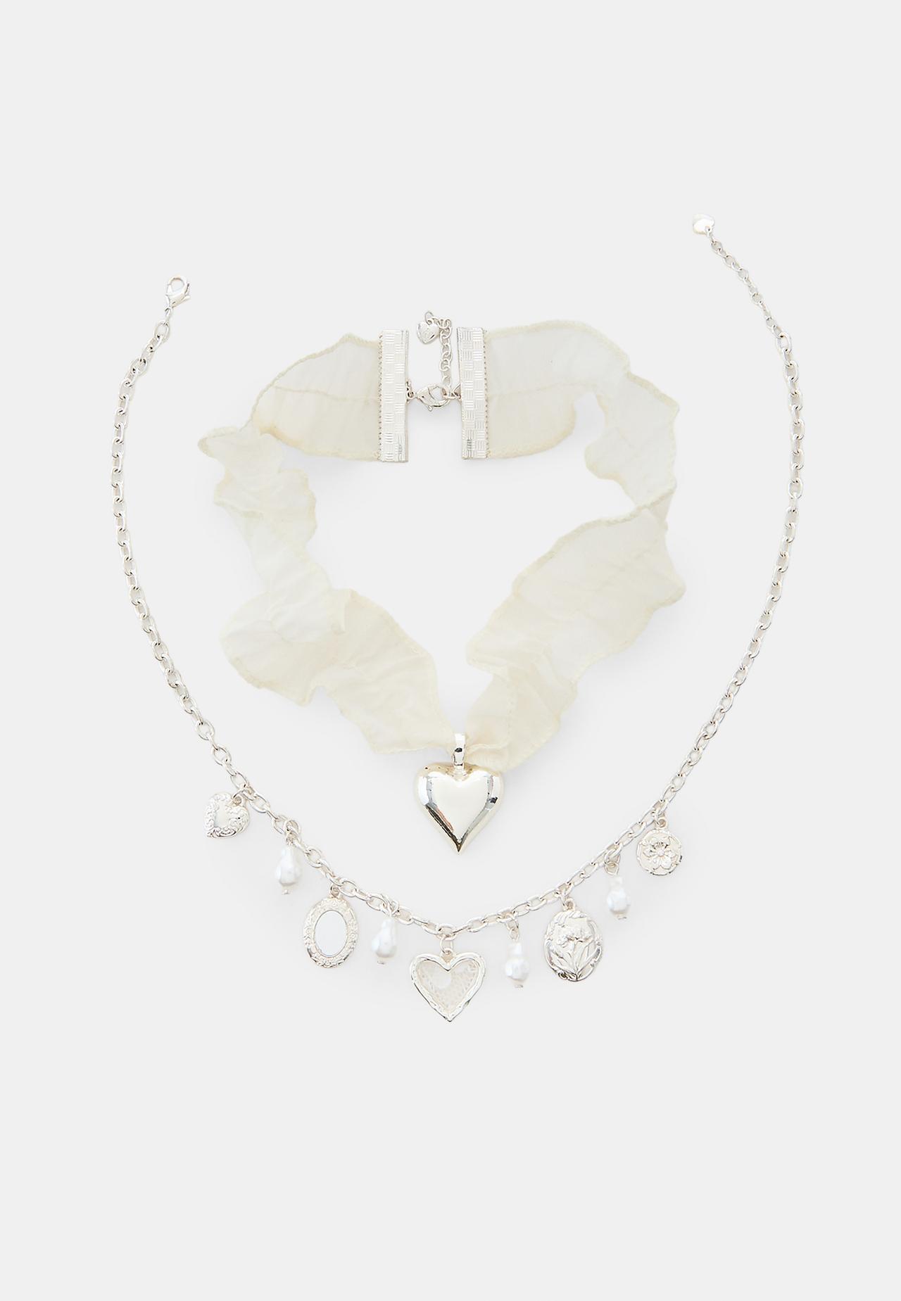 Double necklace set with charms — Grey
