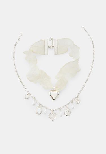 Double necklace set with charms — Grey 1