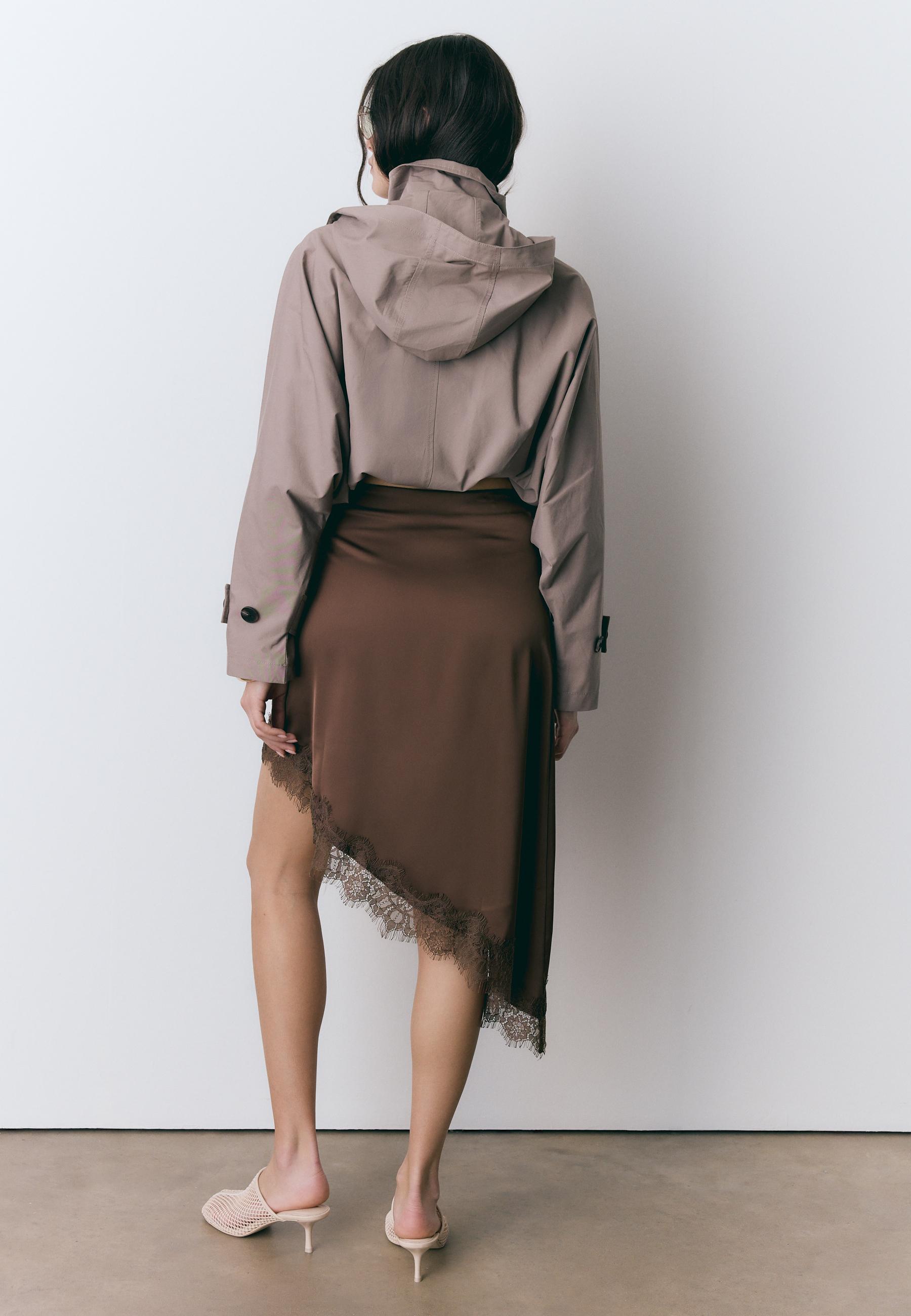 Satin asymmetric skirt — Brown