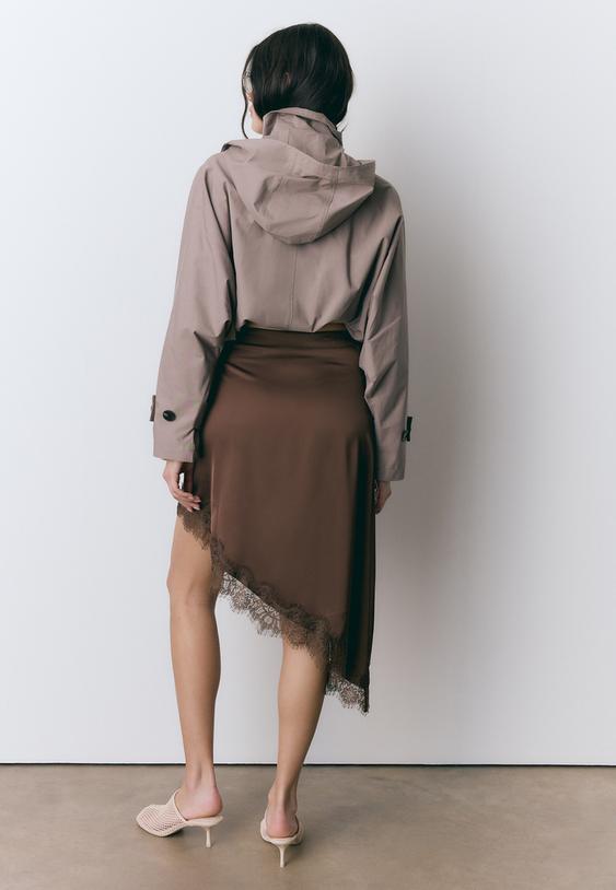 Stradivarius Satin Asymmetric Skirt Brown M