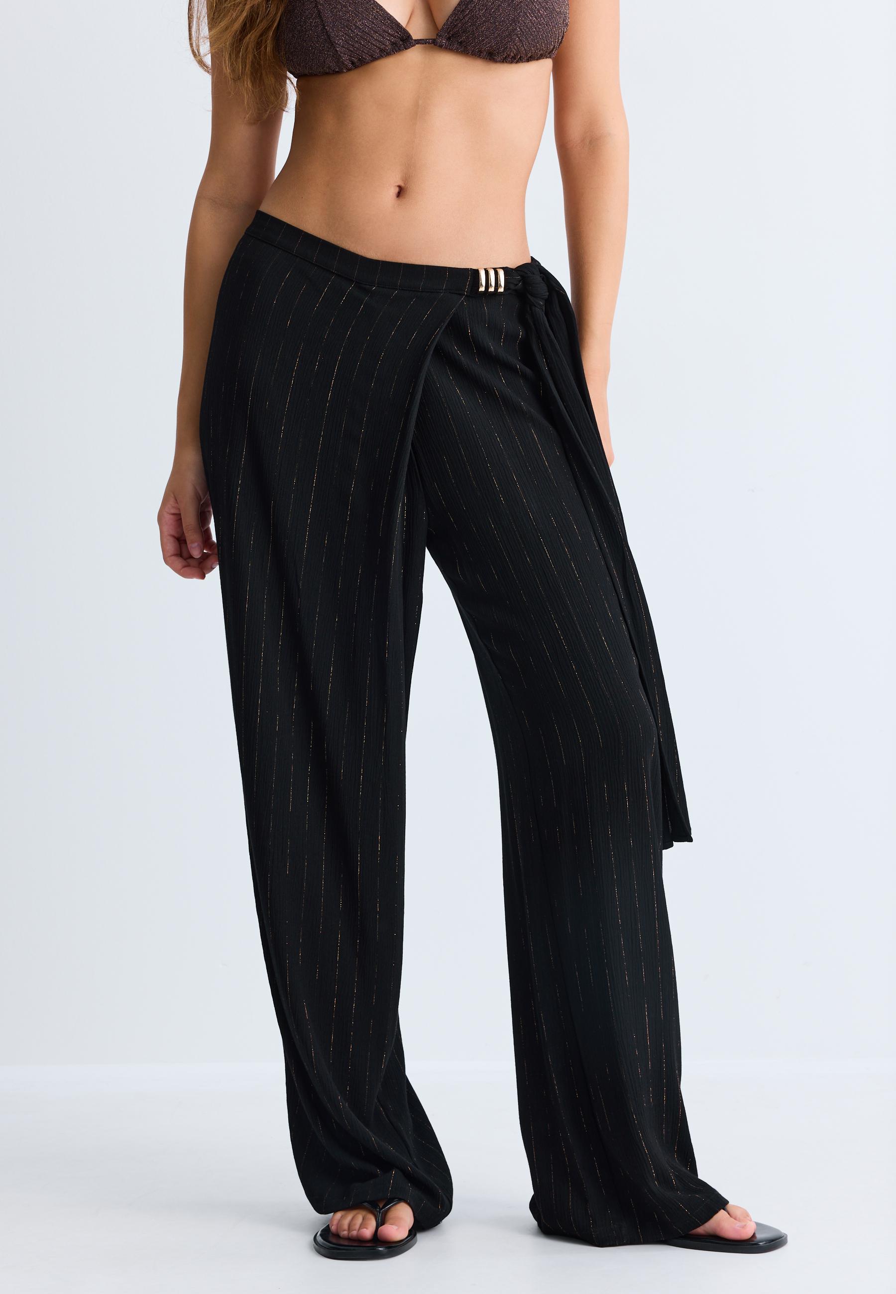 Flowing metallic thread trousers — Black
