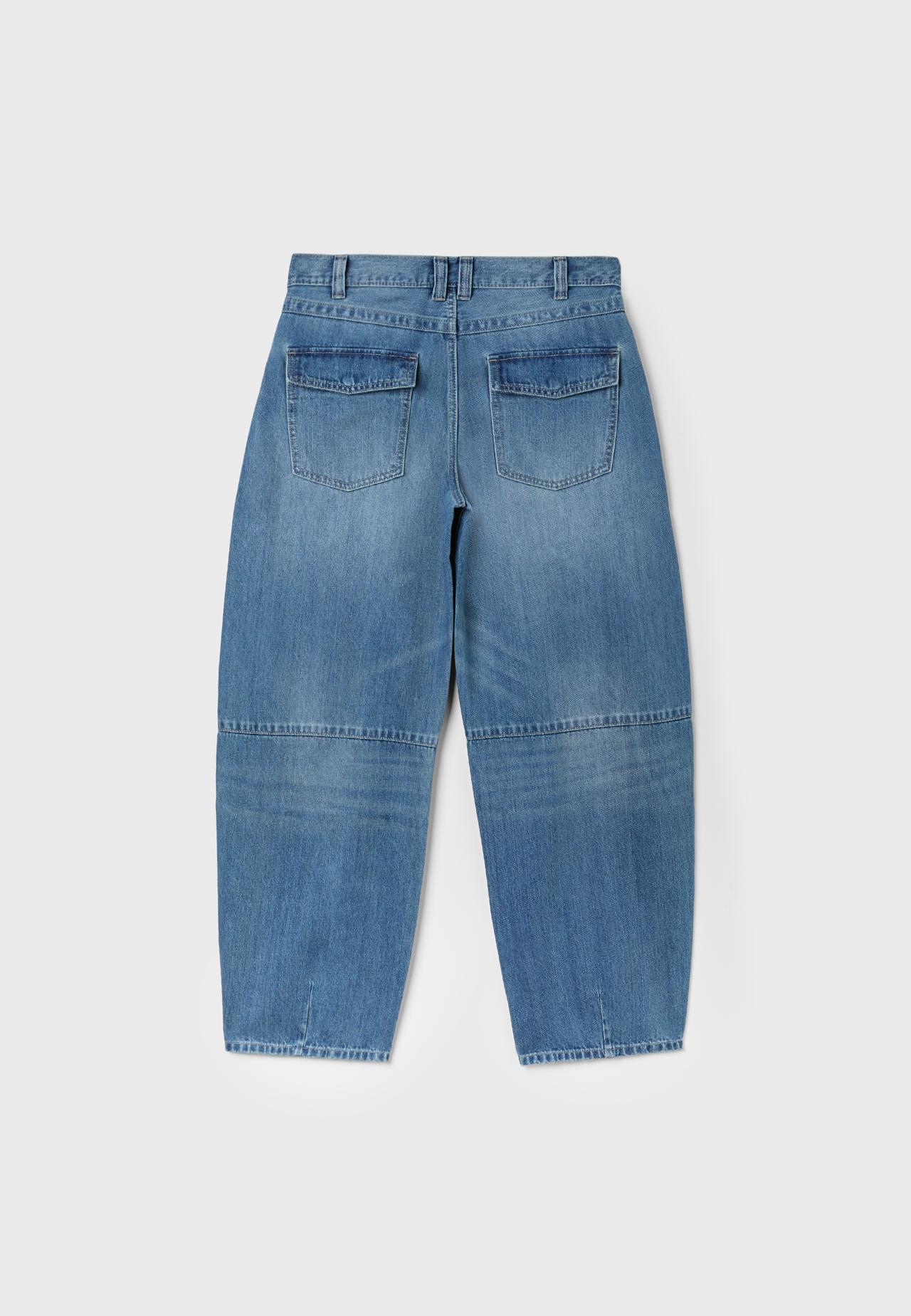 Barrel-leg jeans with crossover waist — MEDIUM BLUE DENIM