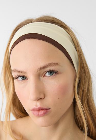 Set of 2 elasticated fur hair bands — Mid beige 2