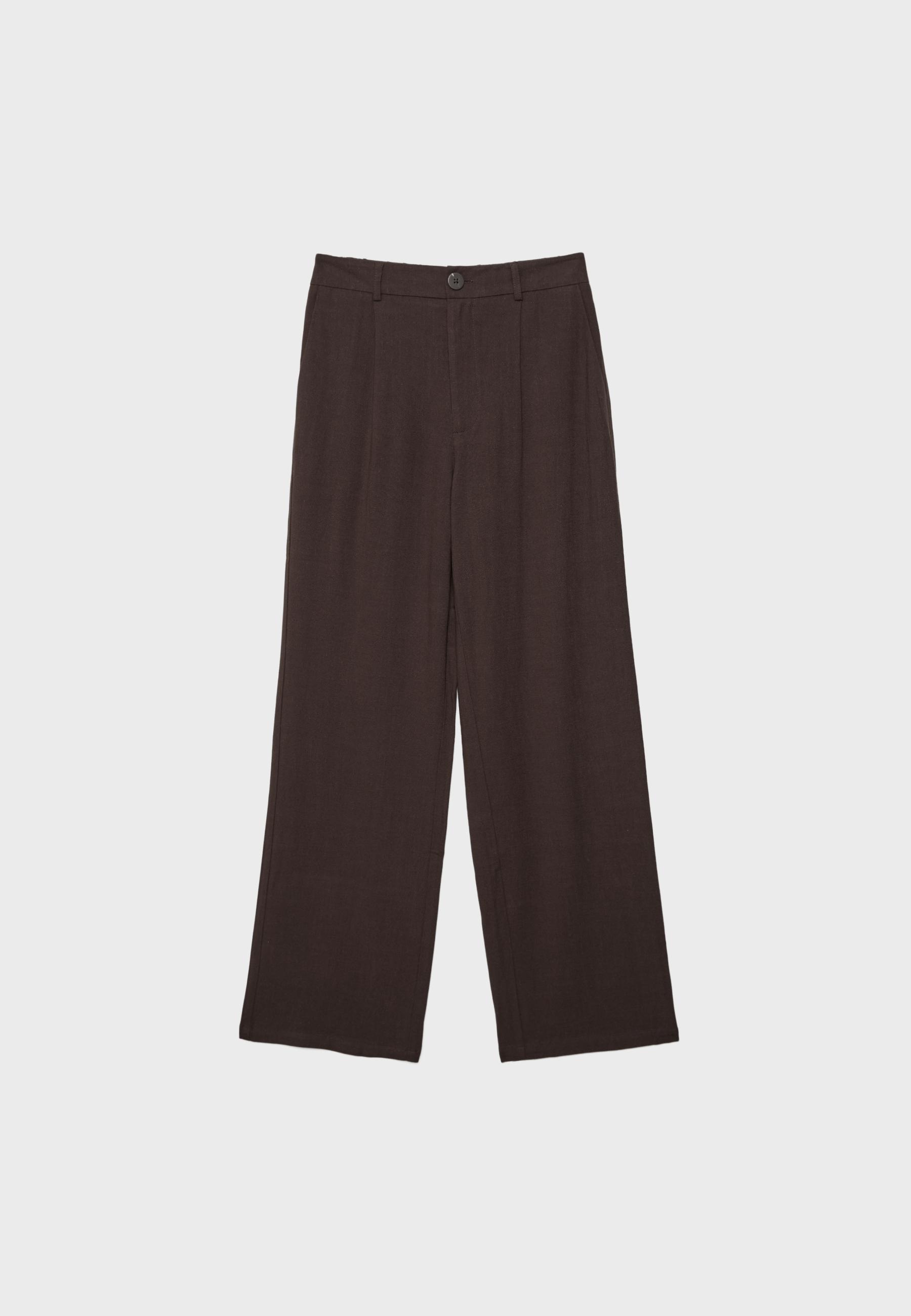 Straight-leg linen-effect trousers — Brown