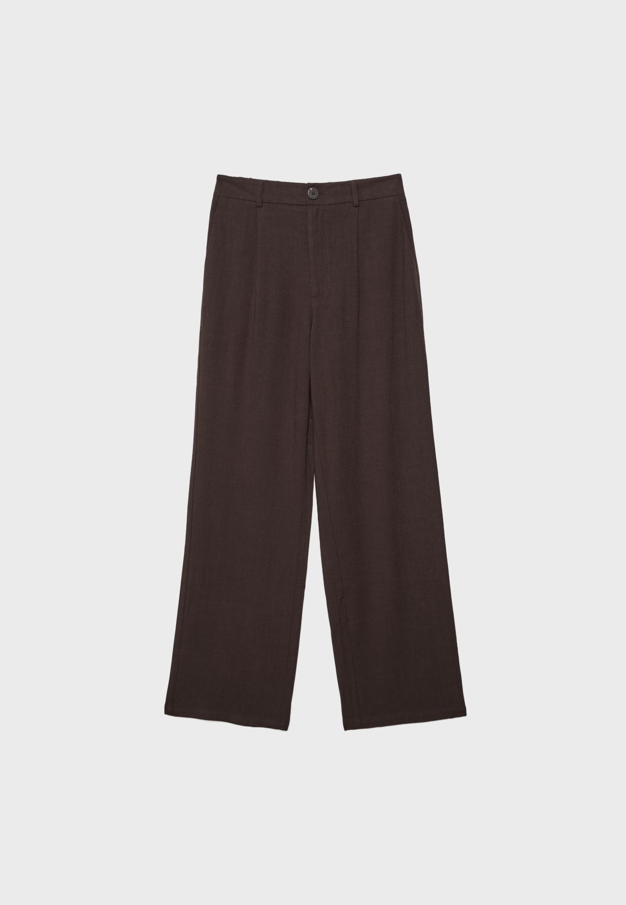 Straight-leg linen-effect trousers — Brown