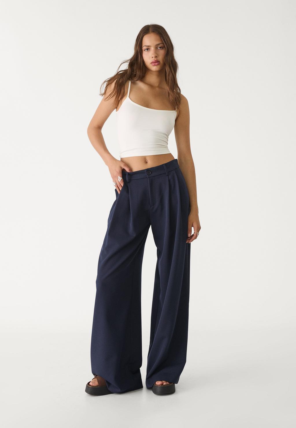 Pantalón vestir wide leg pinzas