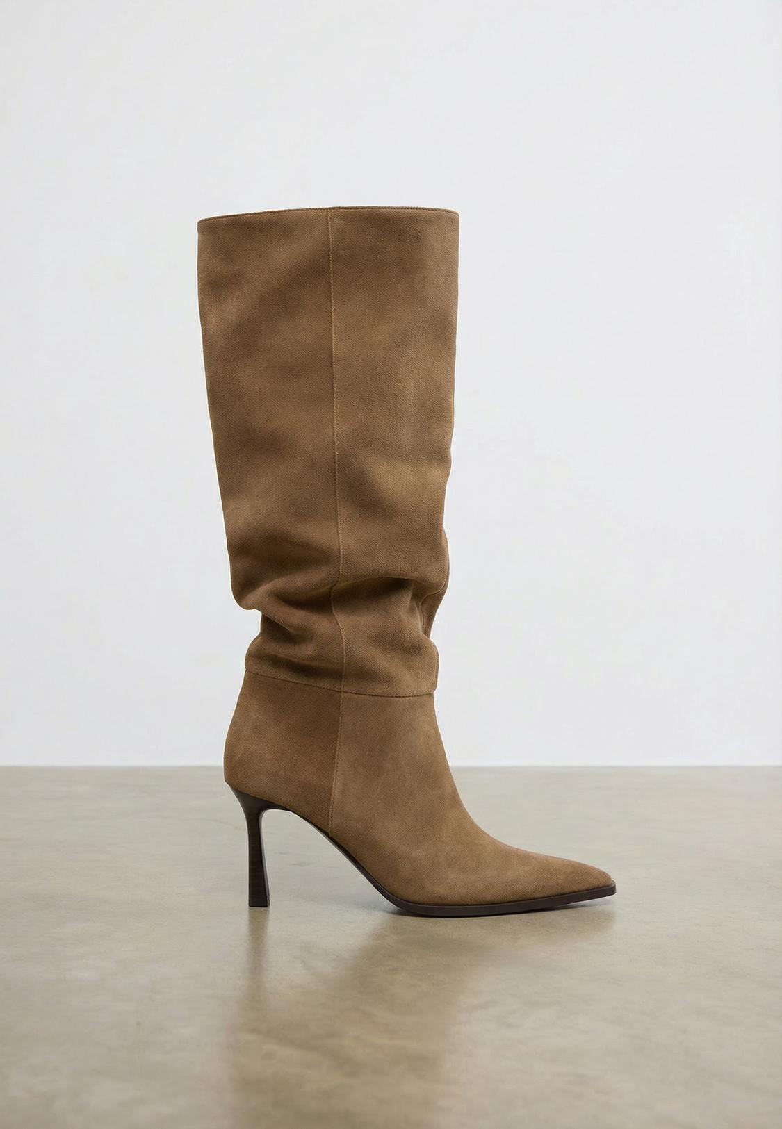 Leather slouchy stiletto heel high boots Women's fashion