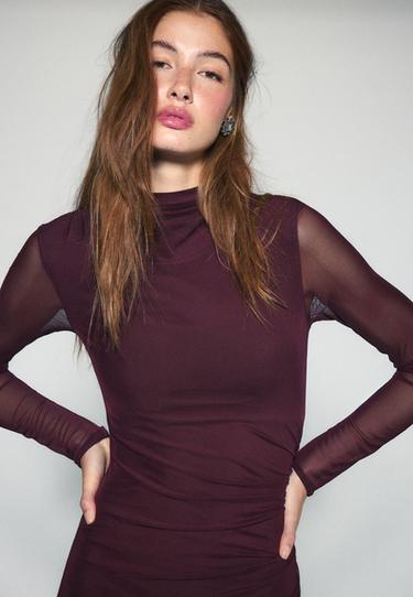 Long sleeve tulle midi dress — Purple 6