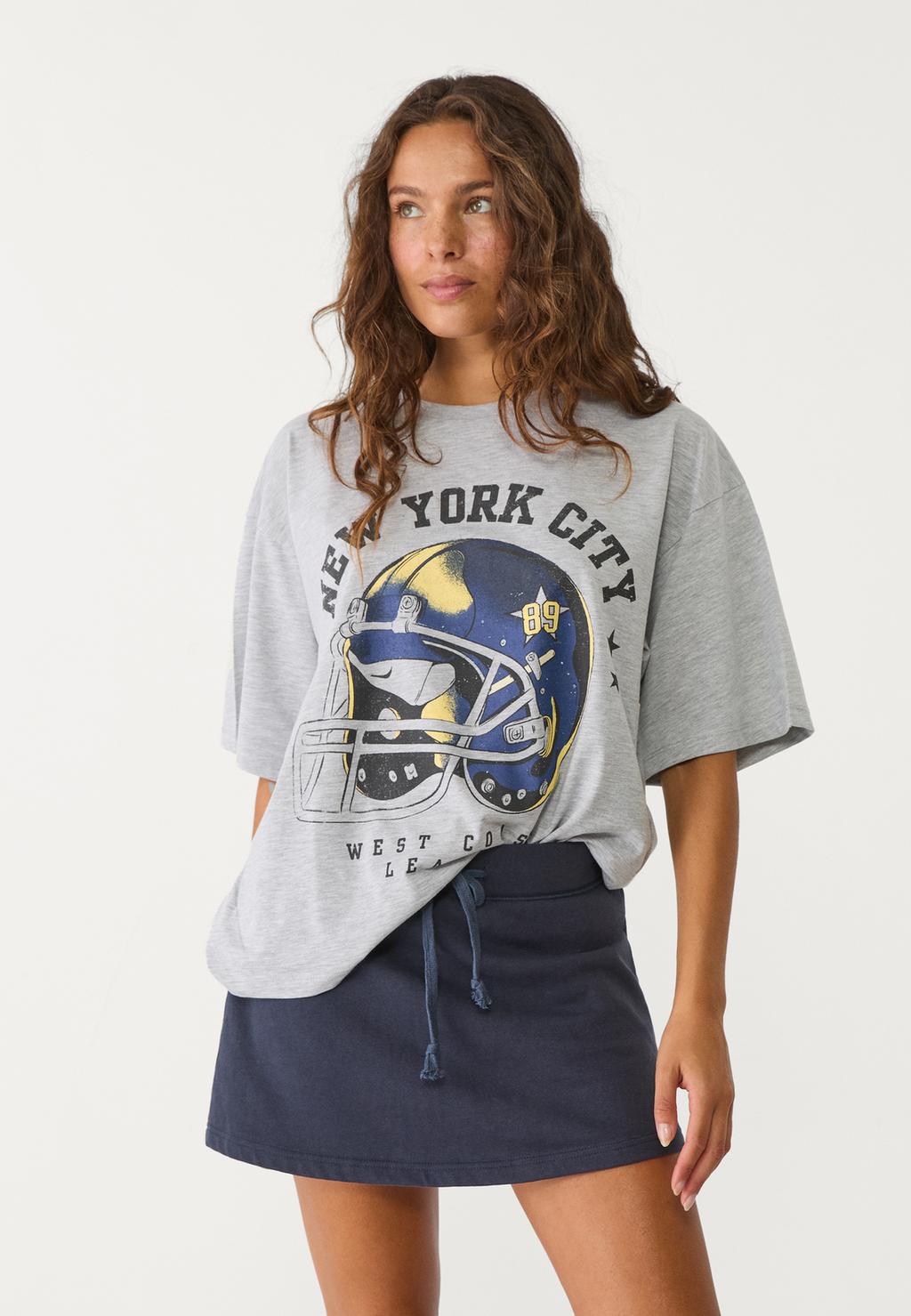 NYC baskılı oversize t-shirt