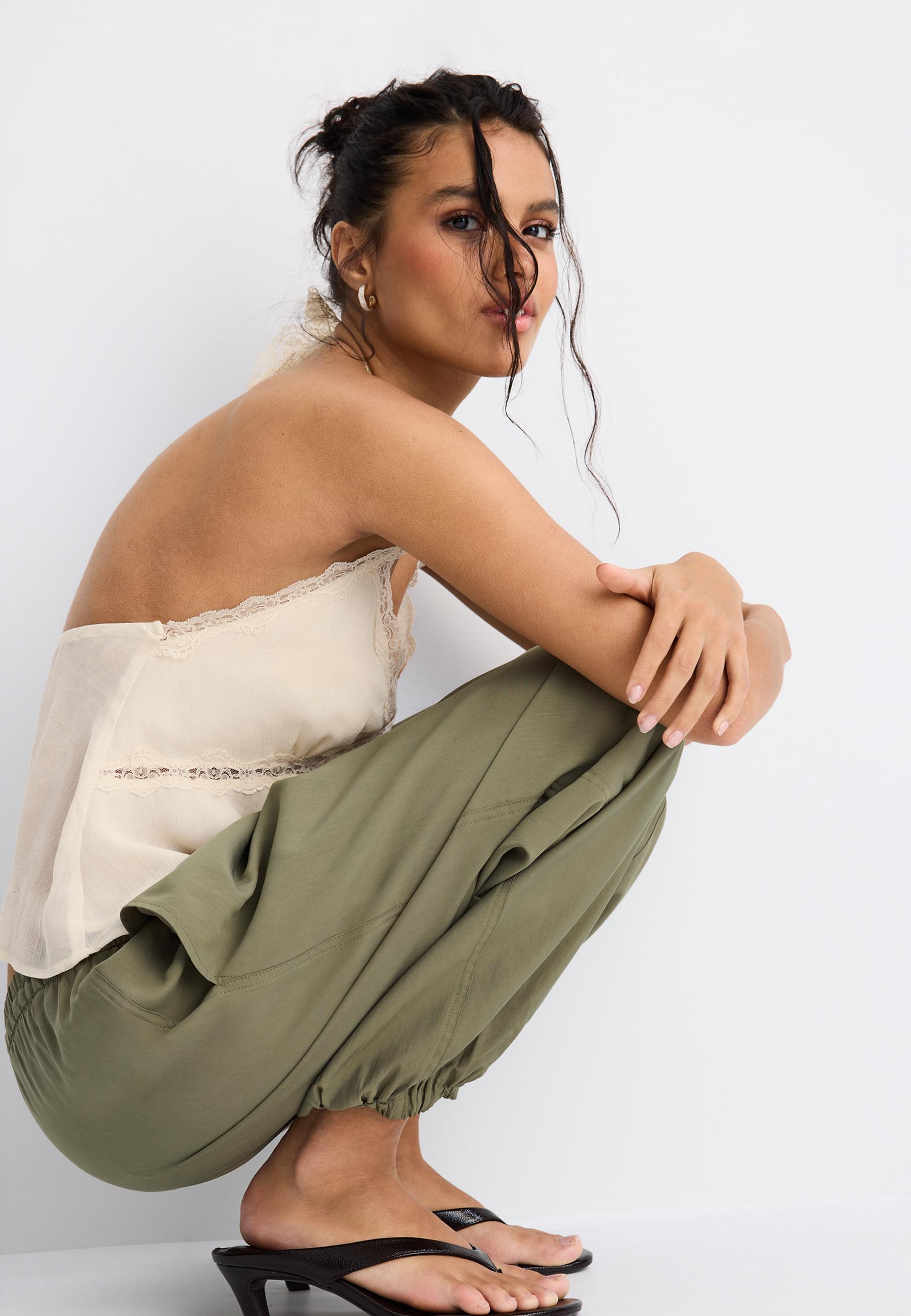 Lyocell sarouel trousers — Khaki