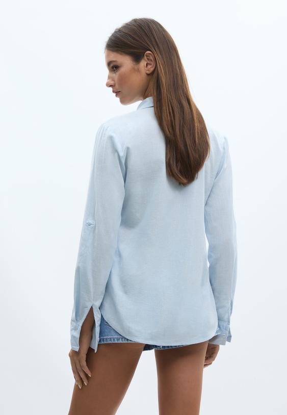 camisa fluida bolsillo con lino l06045792