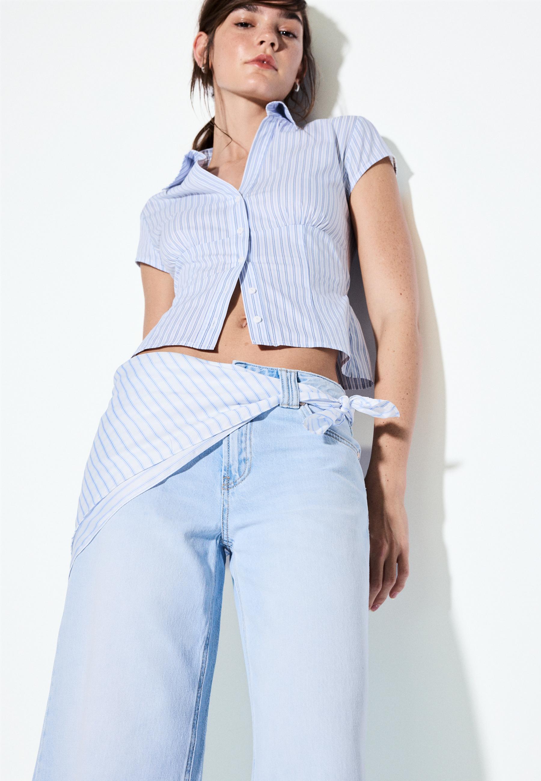 Culotte jeans with scarf detail — MEDIUM LIGHT BLUE DENIM