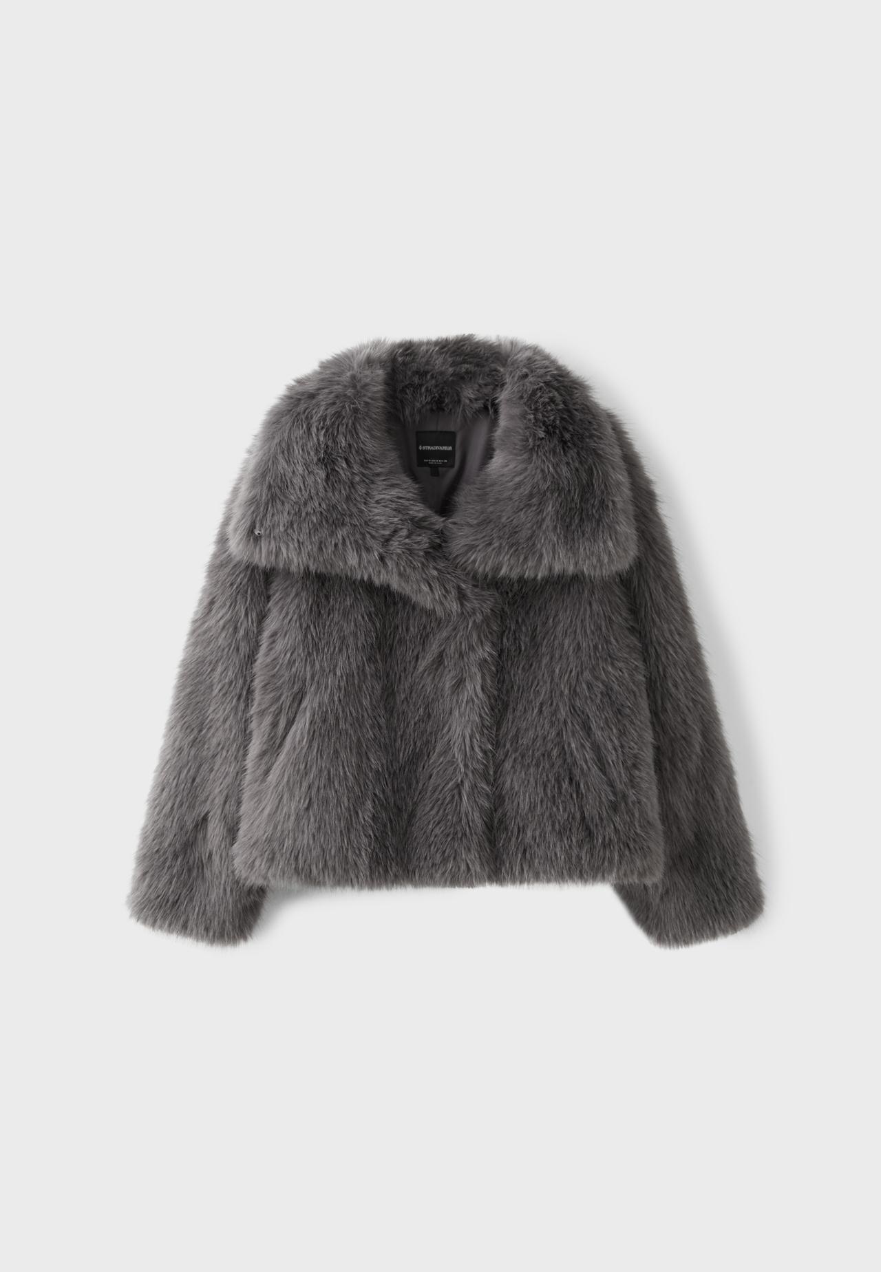 Basic high neck faux fur jacket — Dark grey