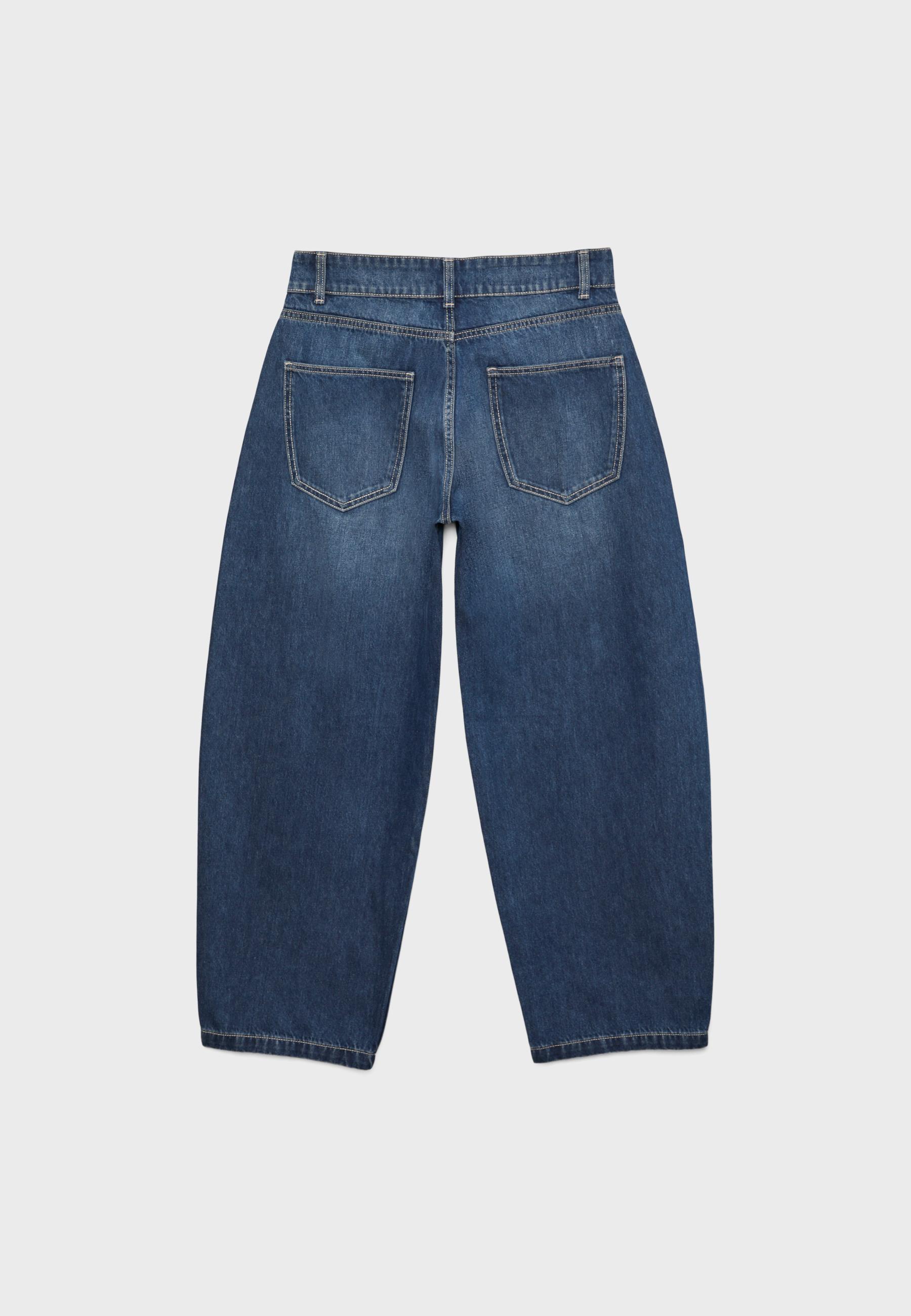 Barrel wide-leg jeans with eyelets — BLACK DENIM WASHED EFFECT