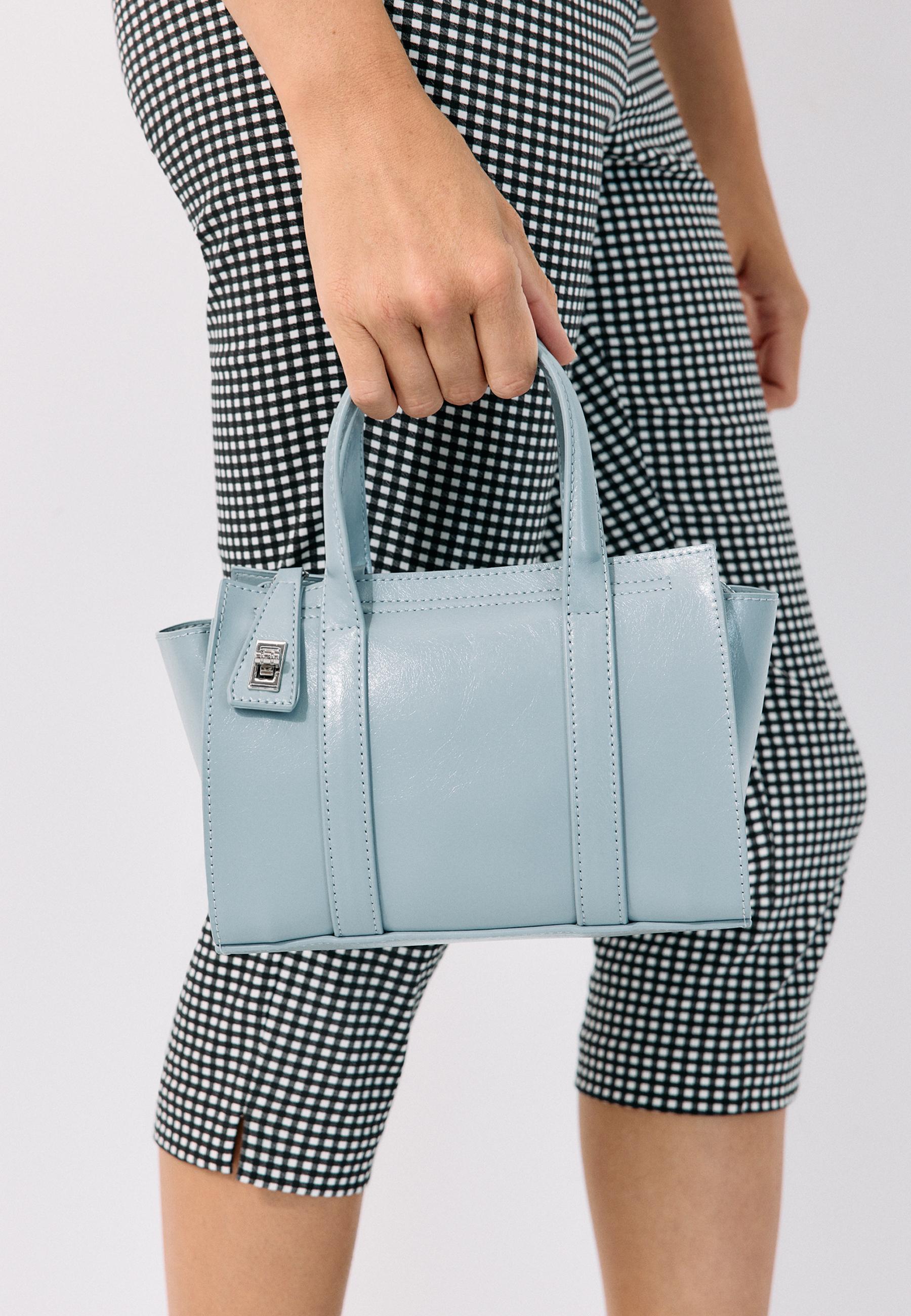 Mini tote bag with clasp — Sky blue