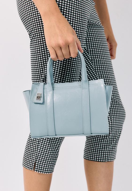 Stradivarius Mini Tote Bag With Clasp Sky Blue Os