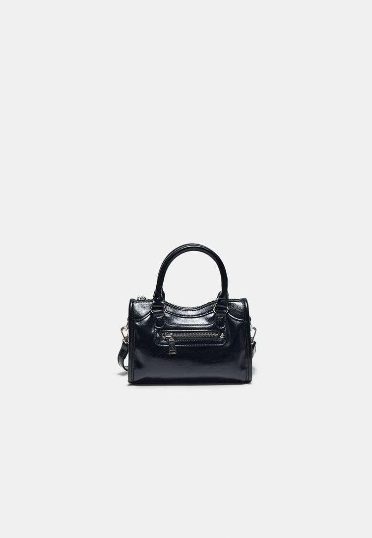 Mini-Umhängetasche mit Tasche Schwarz OS