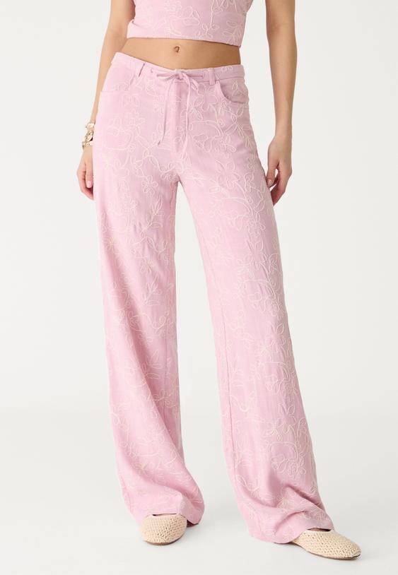 Keten karışımlı işlemeli straight fit pantolon_9
