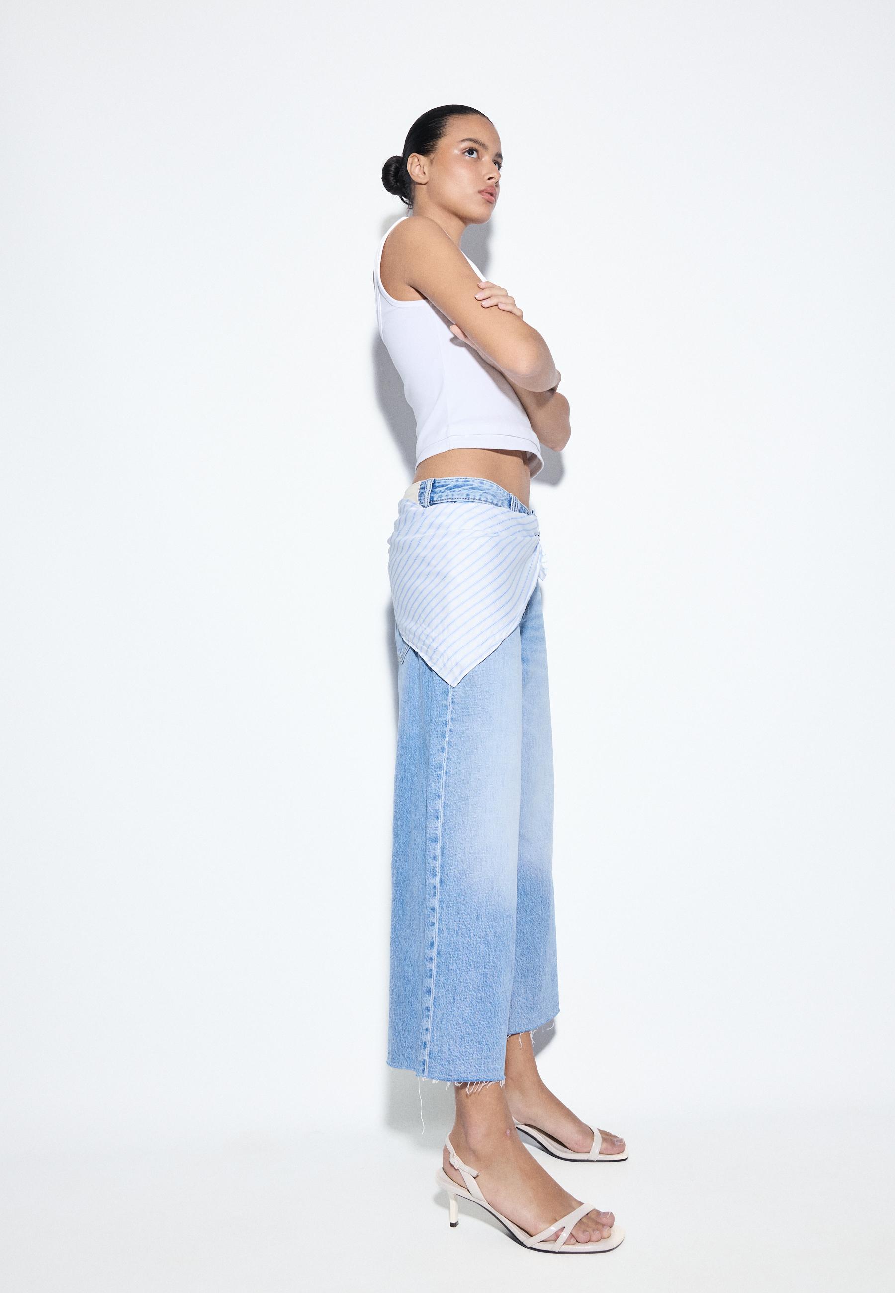Culotte jeans with scarf detail — MEDIUM BLUE DENIM