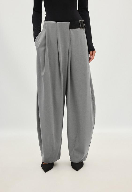 Stradivarius Darted Belted Smart Trousers Grey 12