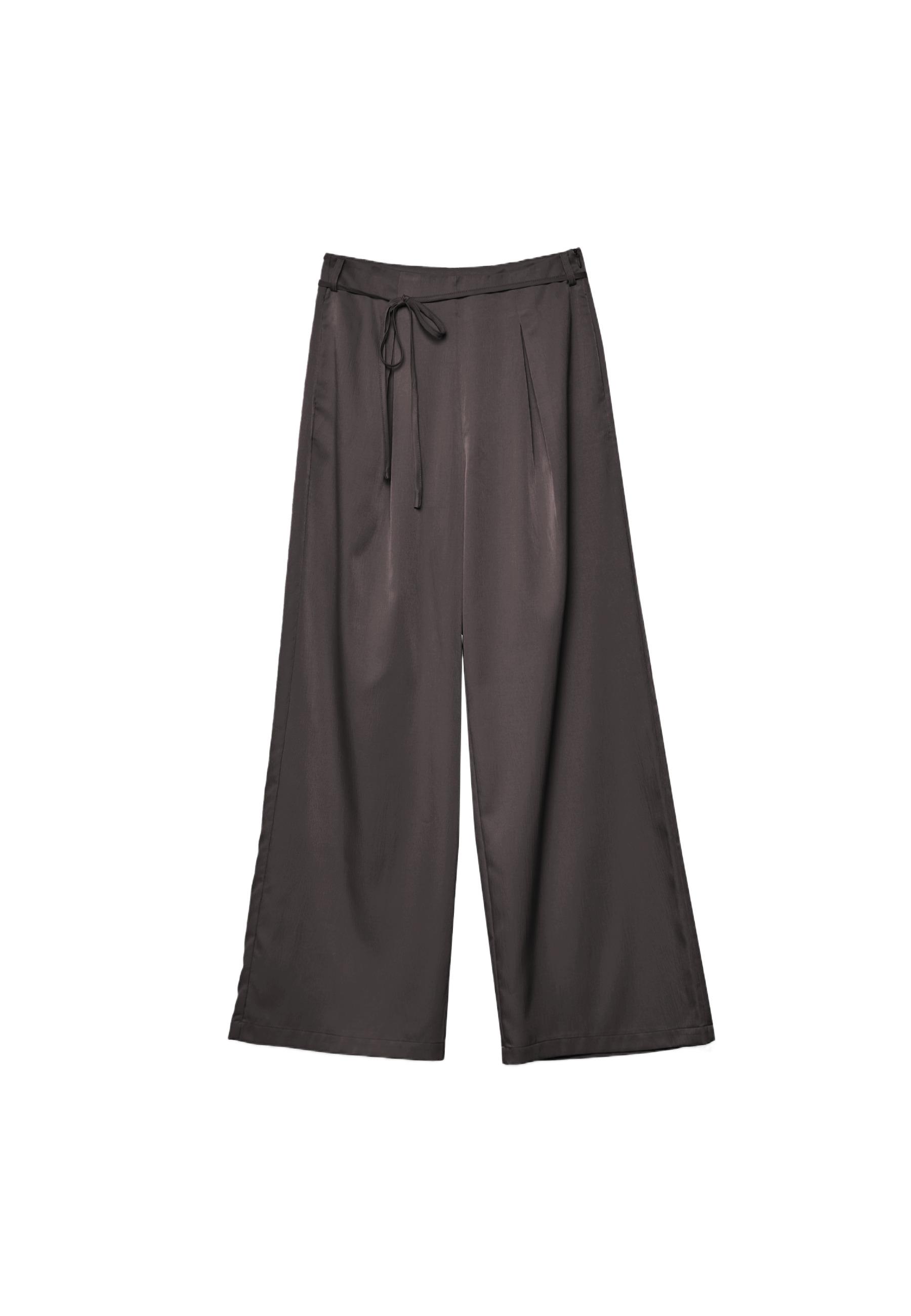 Flowing creased-effect trousers with tie — Brown