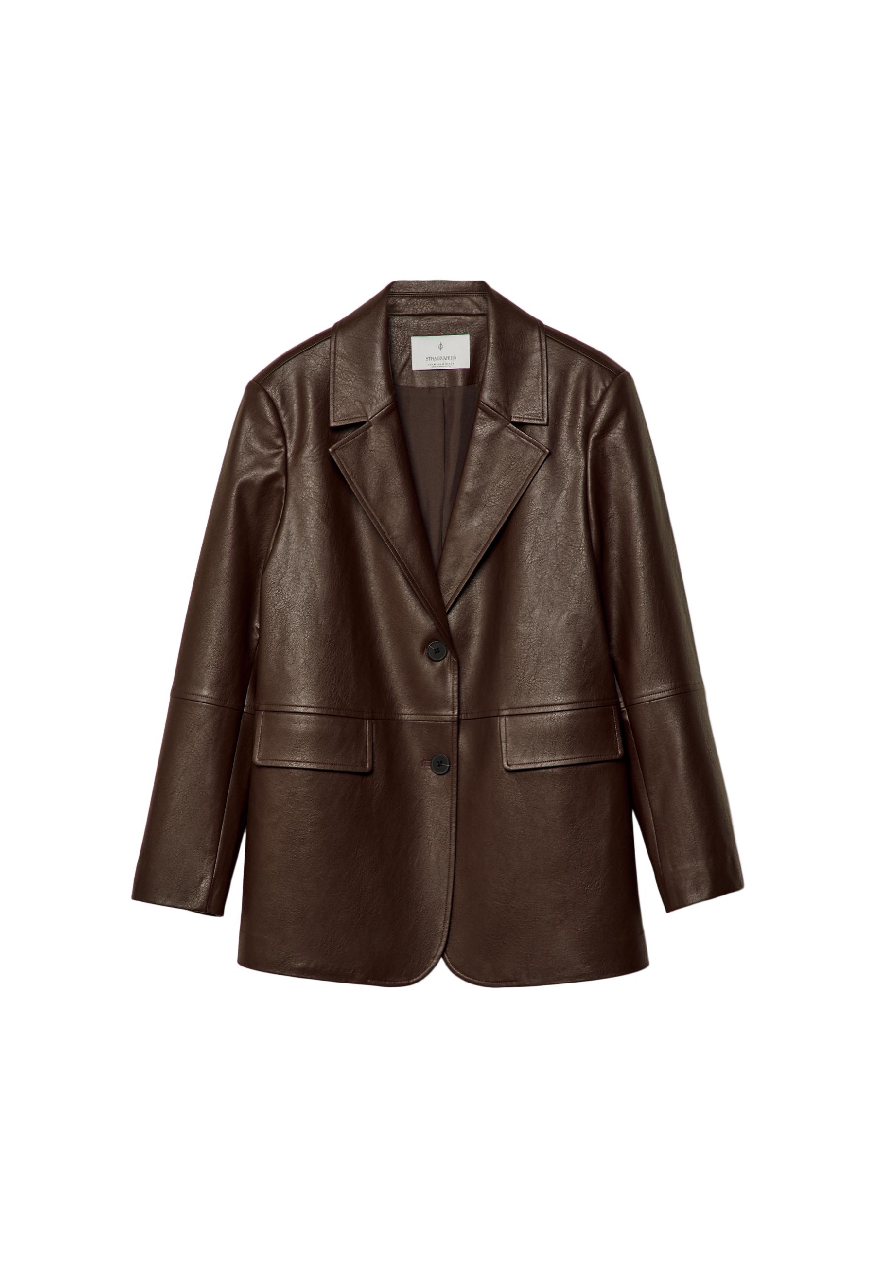 Faux leather blazer — Brown