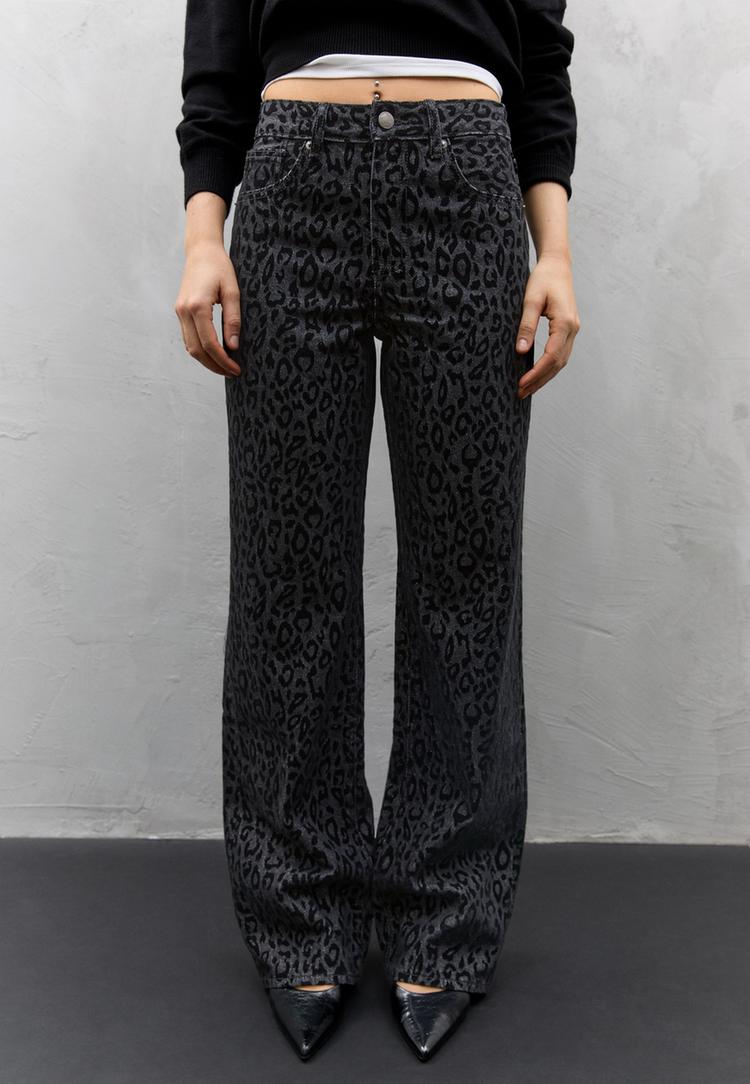 jeans stampa floccata leopardata